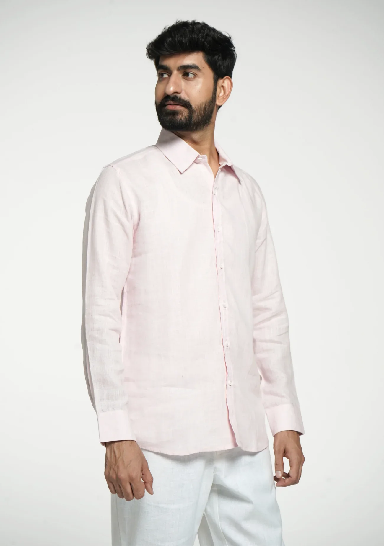 Men Blush Pink Pure Linen Full Sleeve Shirt - Image 6