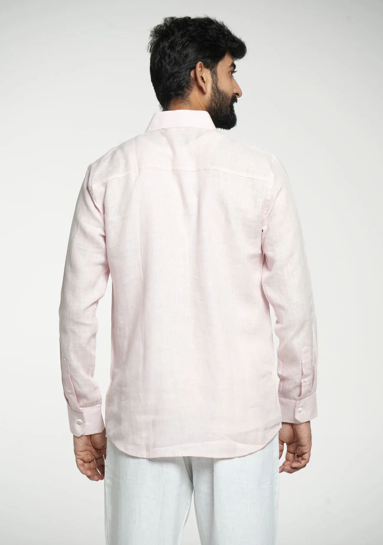 Men Blush Pink Pure Linen Full Sleeve Shirt - Image 7