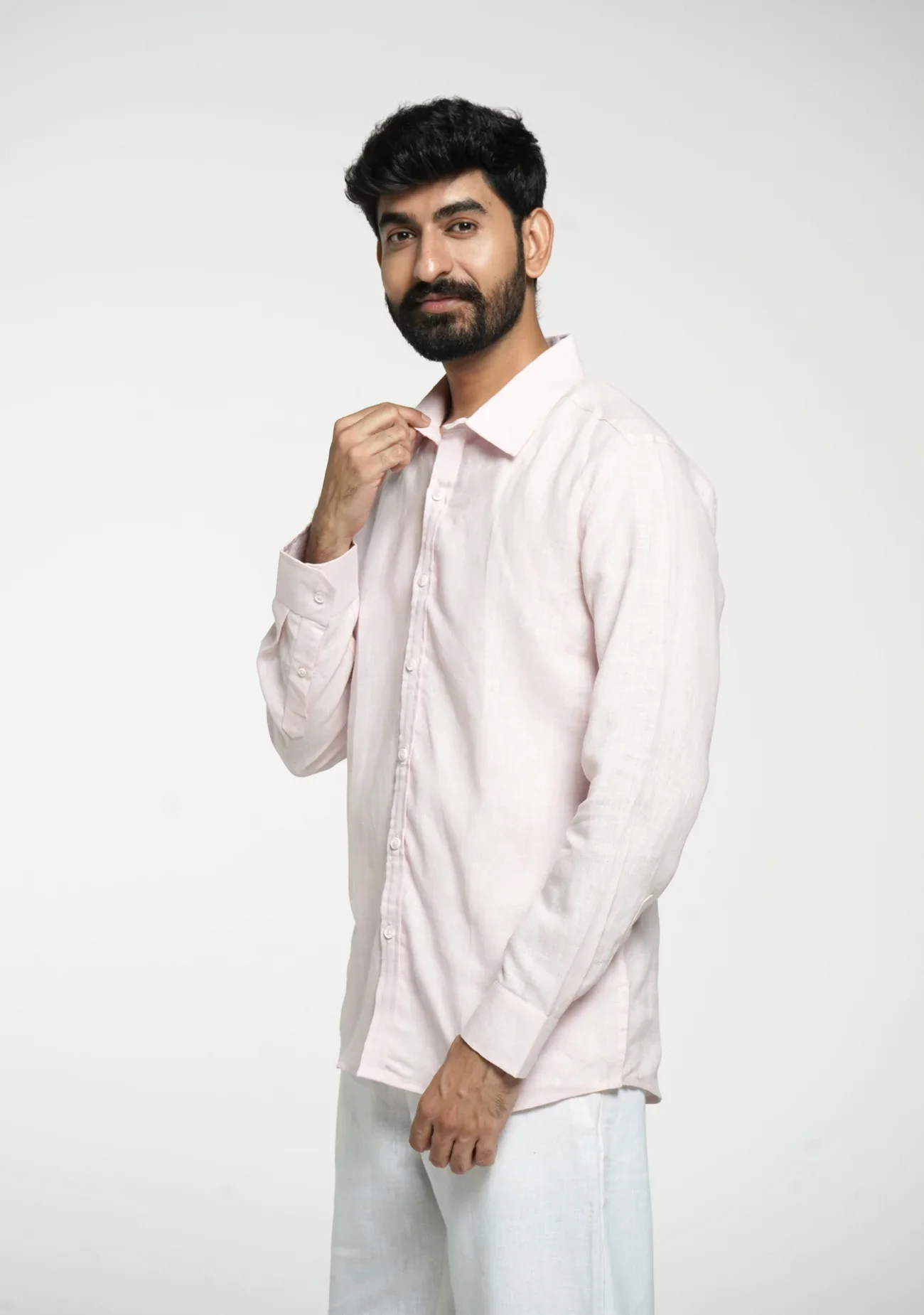 Men Blush Pink Pure Linen Full Sleeve Shirt - Image 8
