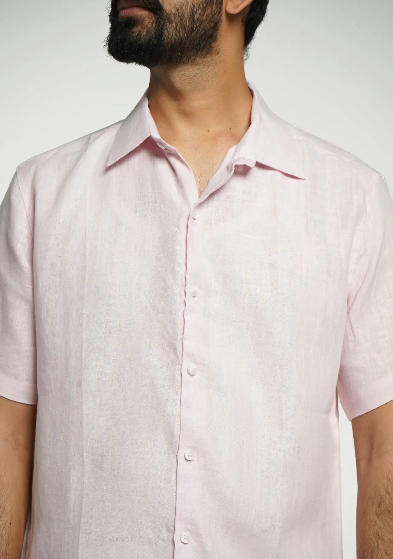 Men Blush Pink Pure Linen Short Sleeve Shirt - Image 4
