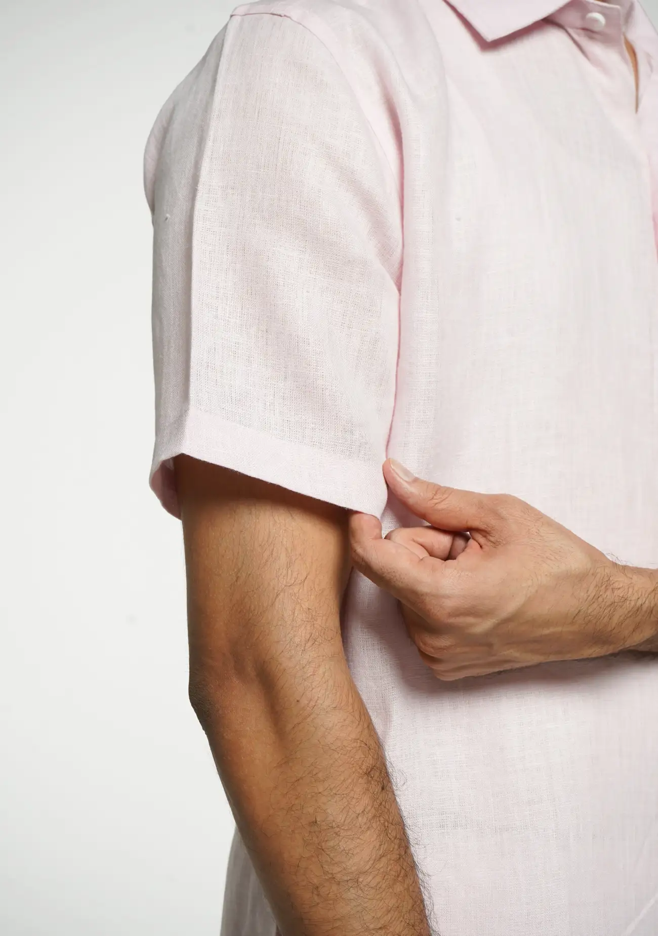 Men Blush Pink Pure Linen Short Sleeve Shirt - Image 5