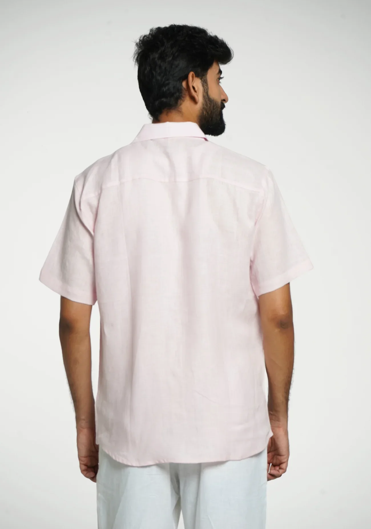 Men Blush Pink Pure Linen Short Sleeve Shirt - Image 7
