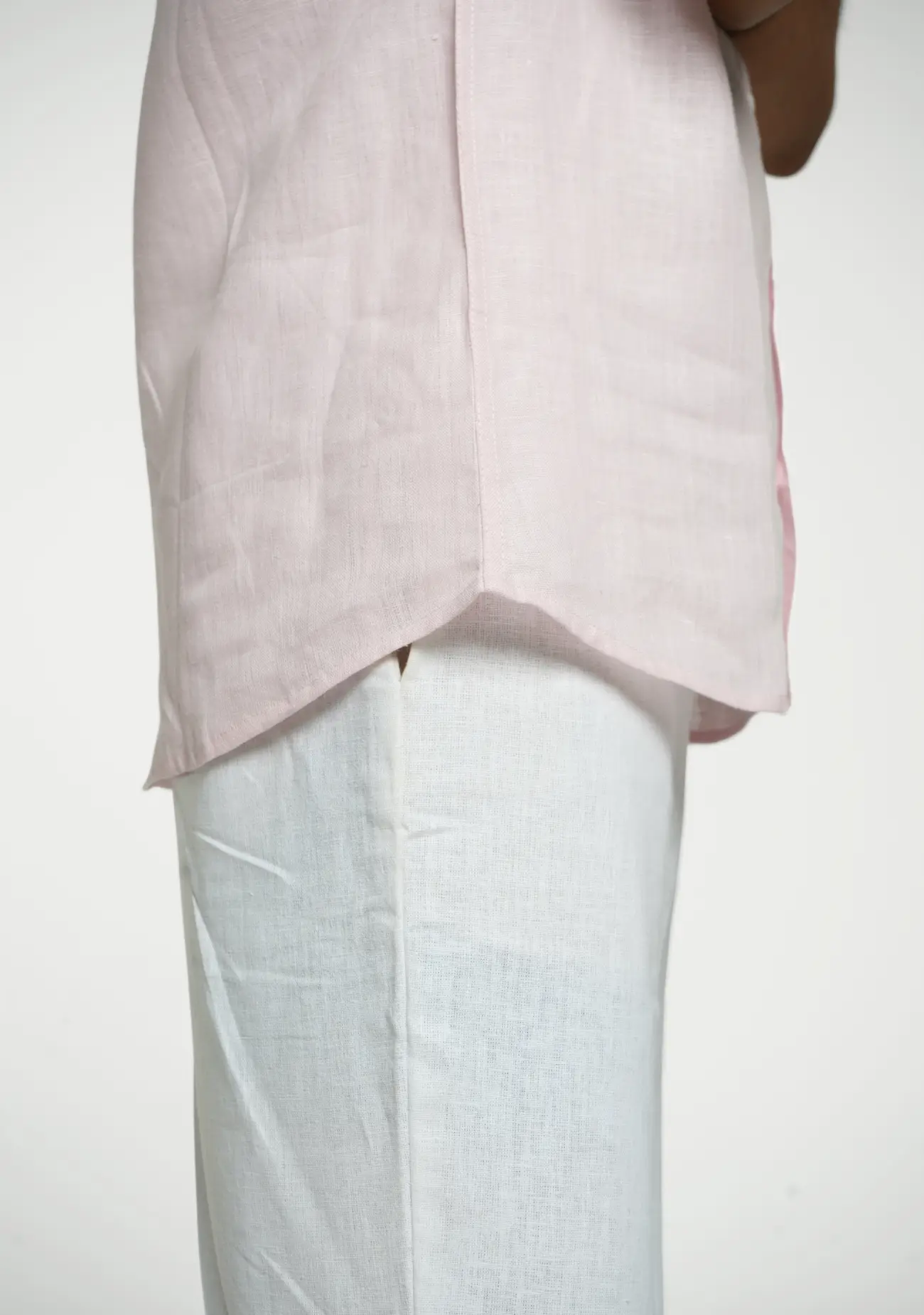 Men Blush Pink Pure Linen Short Sleeve Shirt - Image 8