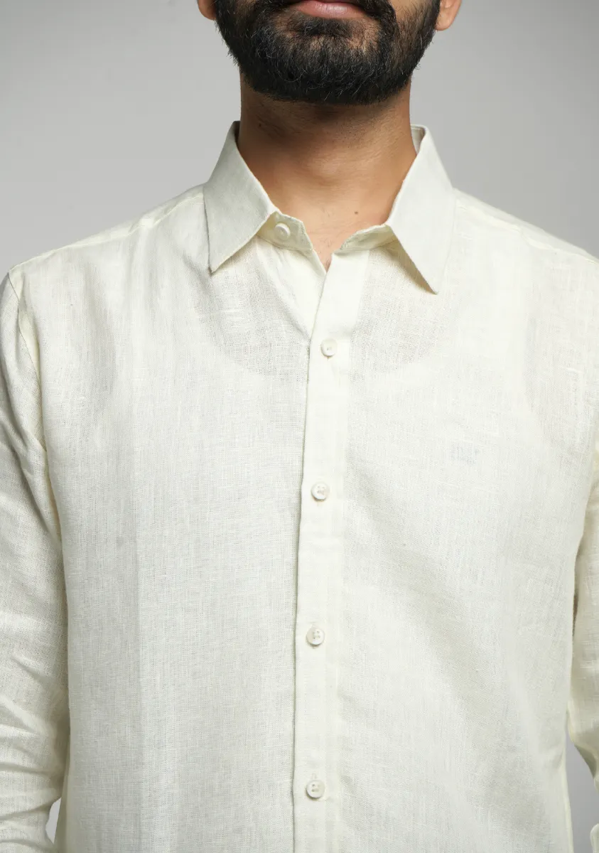 Men Cream Pure Linen Full Sleeve Shirt - Image 4