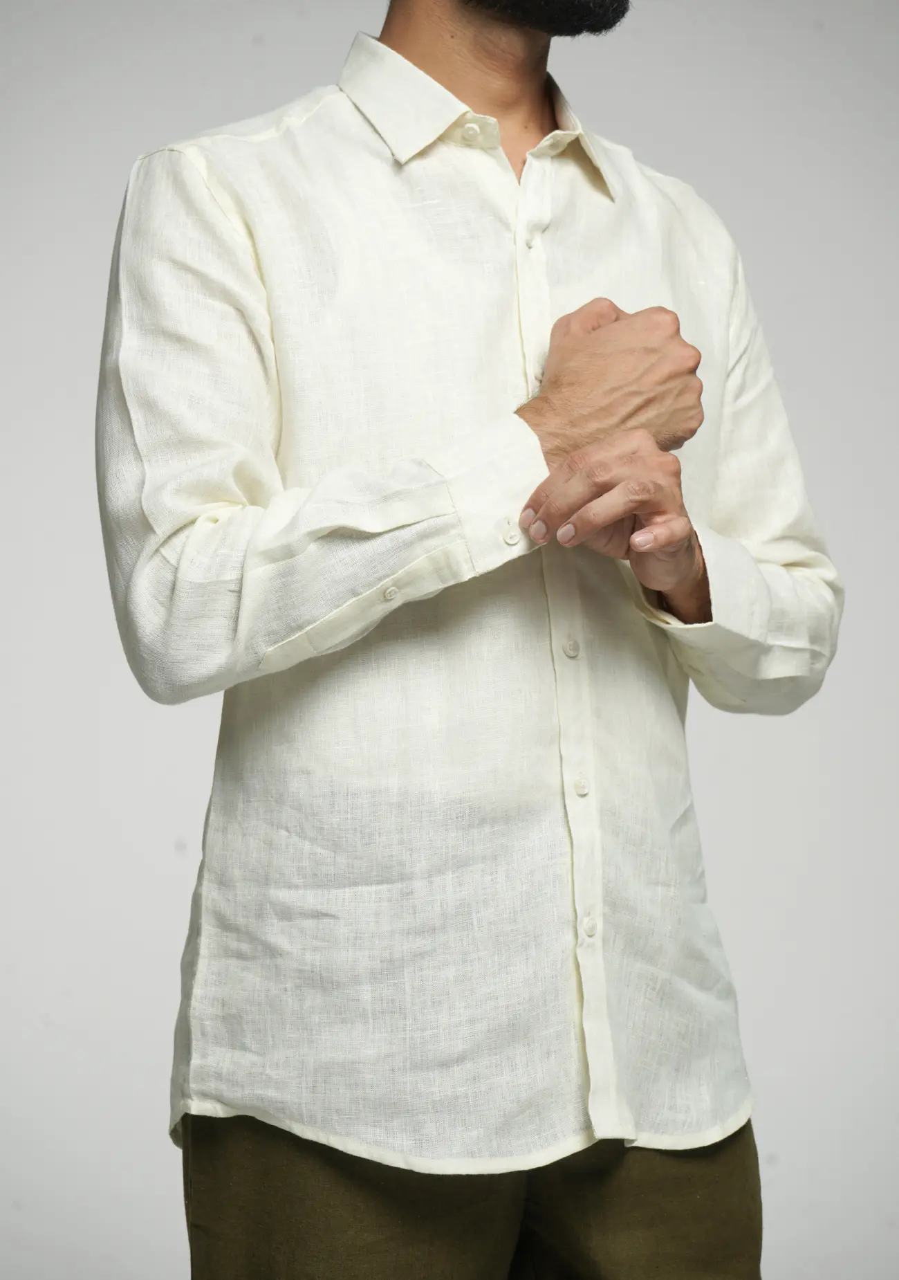 Men Cream Pure Linen Full Sleeve Shirt - Image 5