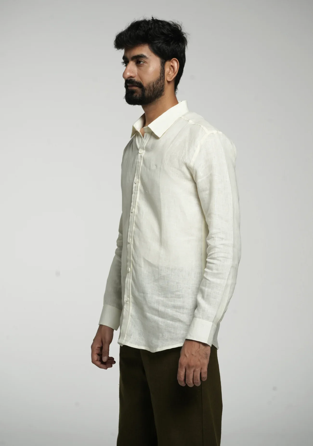 Men Cream Pure Linen Full Sleeve Shirt - Image 6