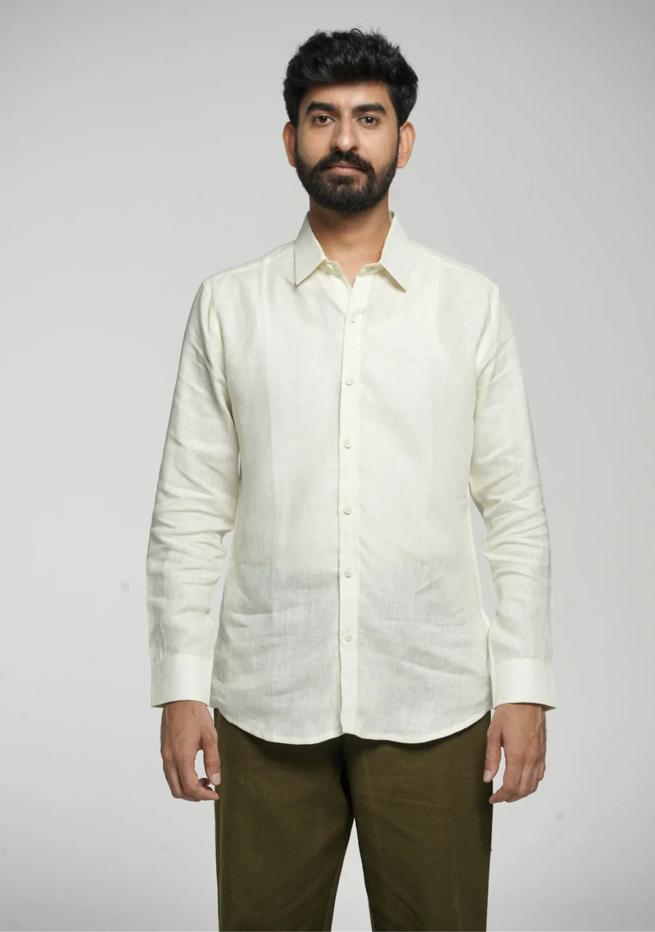 Men Cream Pure Linen Full Sleeve Shirt - Image 7