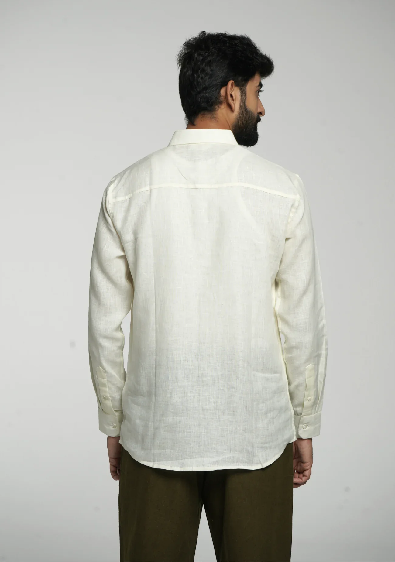 Men Cream Pure Linen Full Sleeve Shirt - Image 8