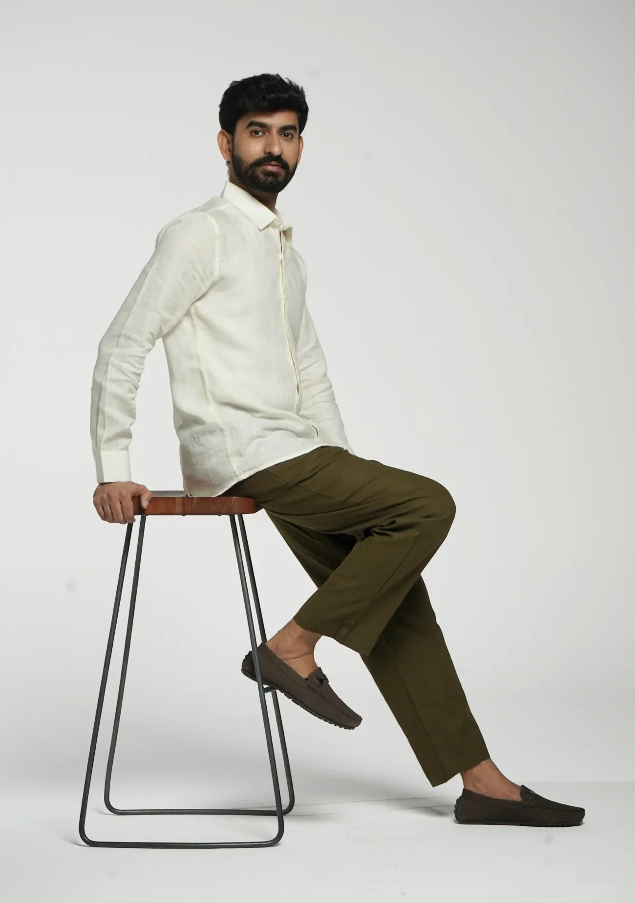 Men Cream Pure Linen Full Sleeve Shirt - Image 9