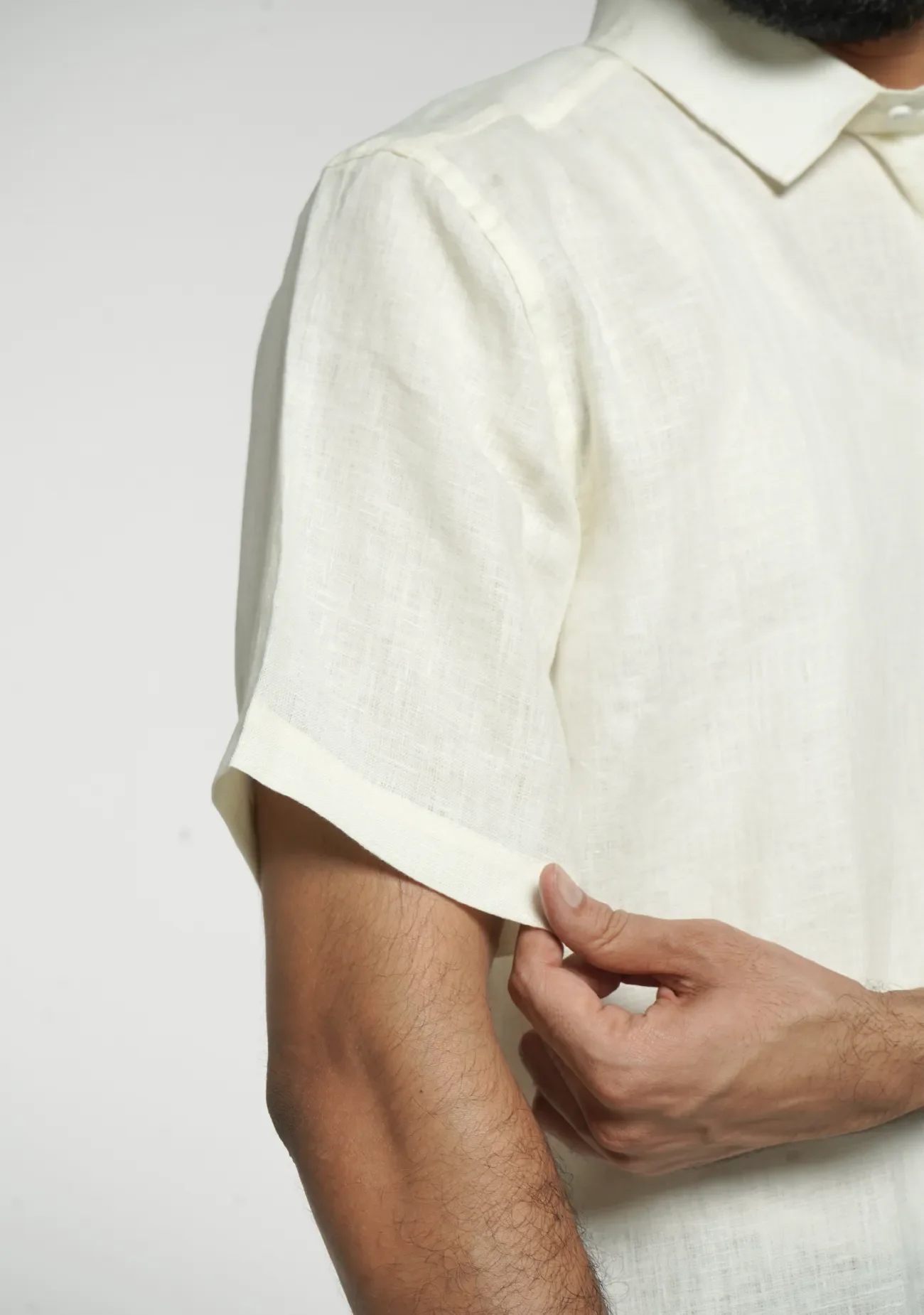 Men Cream Pure Linen Short Sleeve Shirt - Image 5