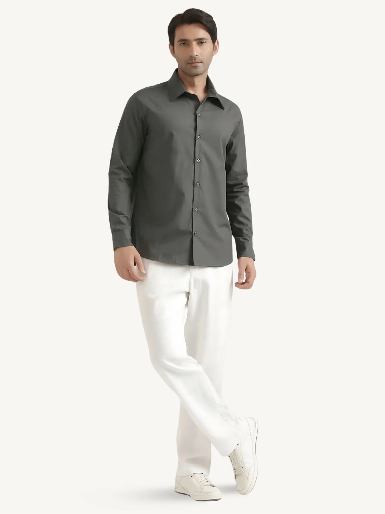 Men Dark Grey Better Cotton Full Sleeve Shirt - Image 3