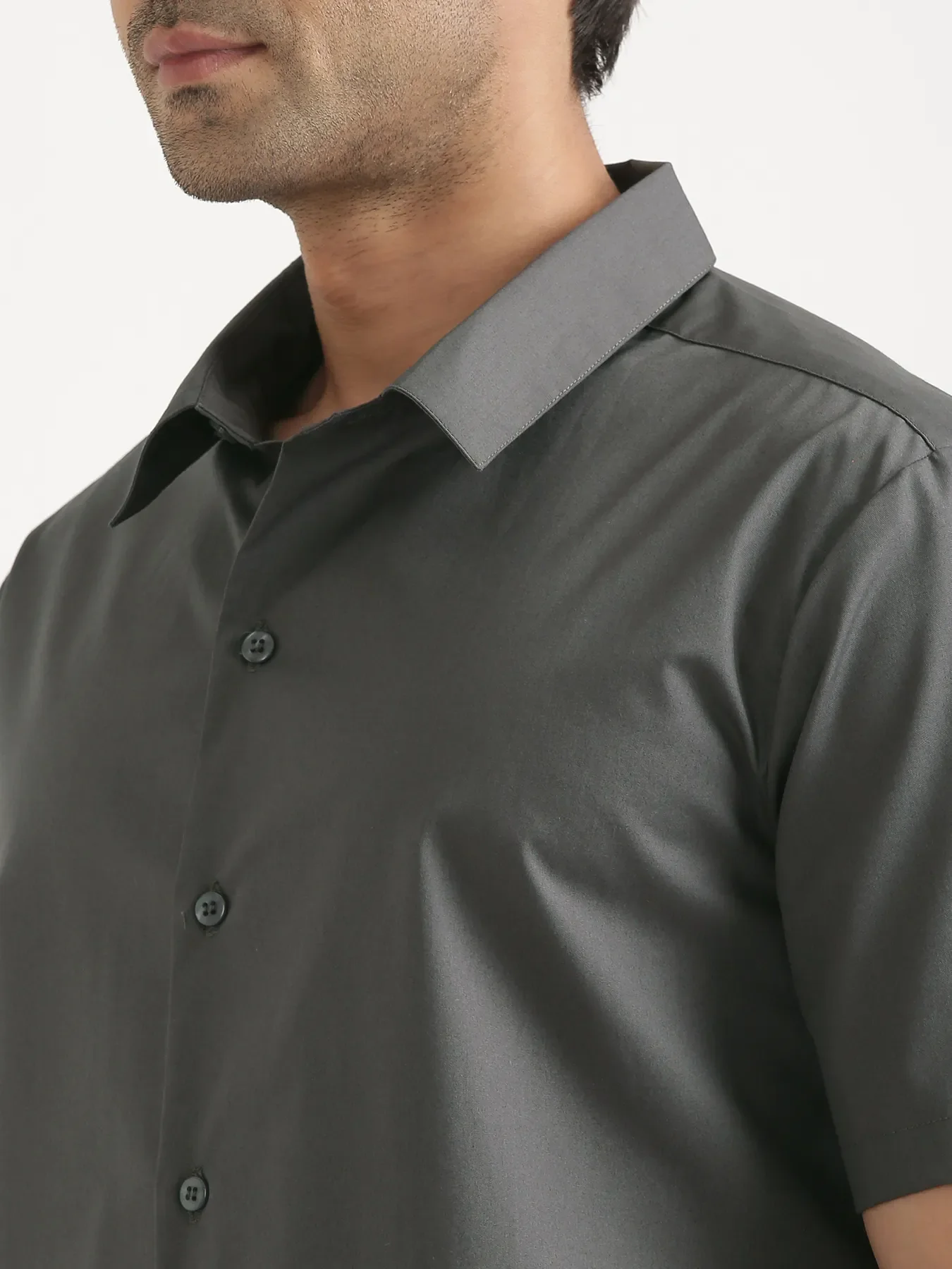 Men Dark Grey Better Cotton Short Sleeve Shirt - Image 8