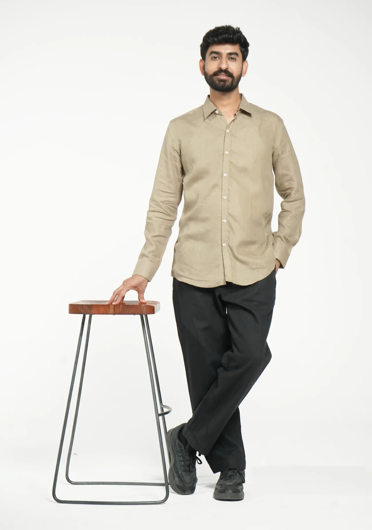 Men Khakhi Pure Linen Full Sleeve Shirt - Image 12
