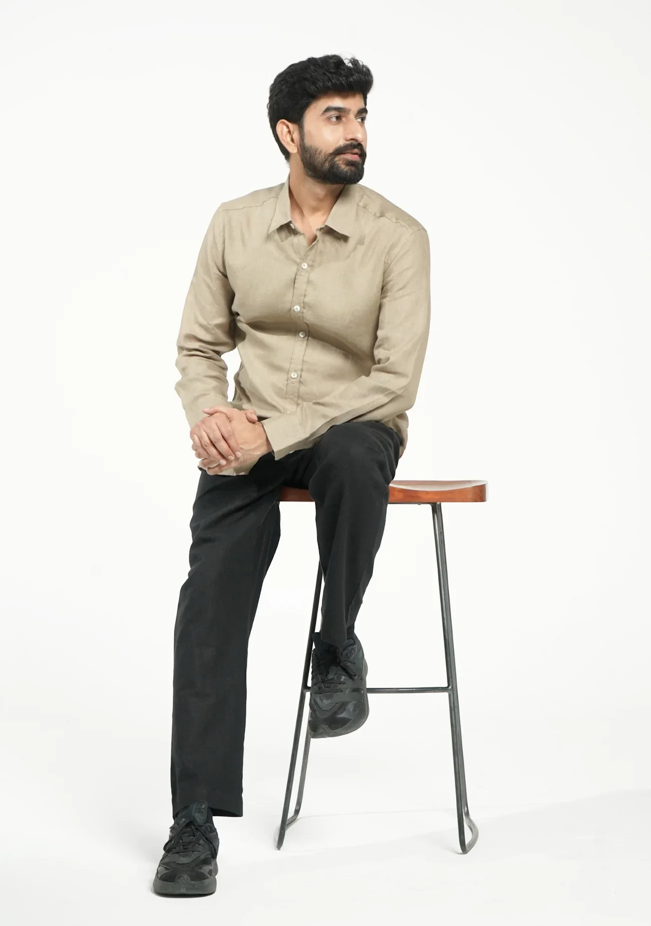 Men Khakhi Pure Linen Full Sleeve Shirt - Image 13