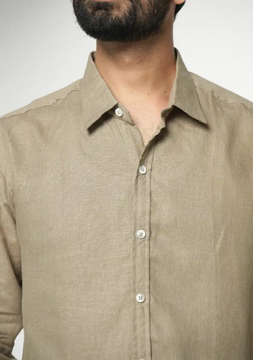 Men Khakhi Pure Linen Full Sleeve Shirt - Image 4