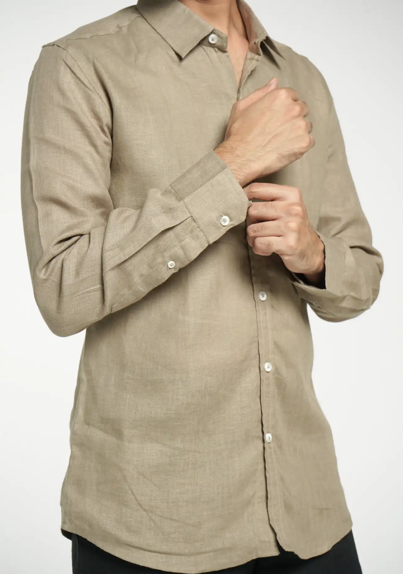 Men Khakhi Pure Linen Full Sleeve Shirt - Image 5