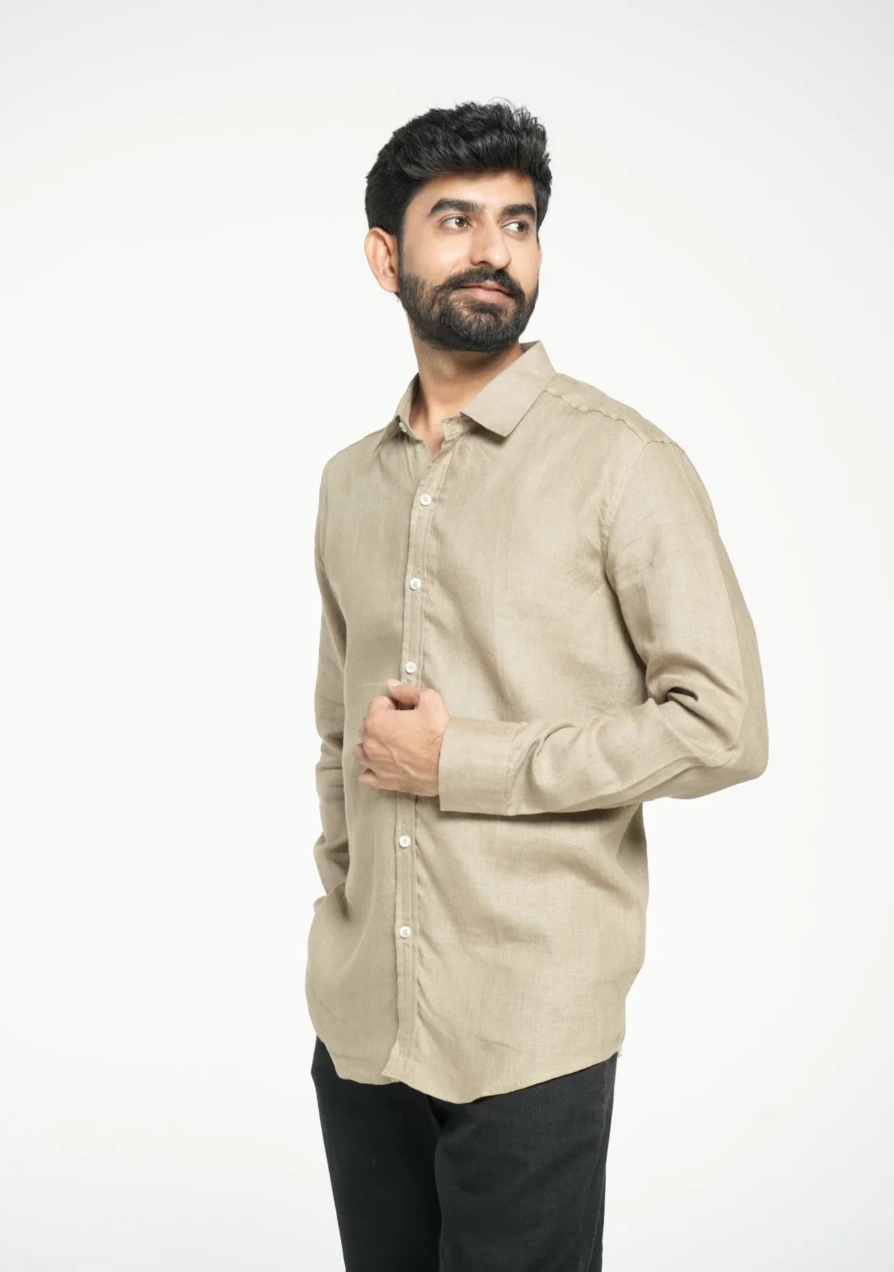 Men Khakhi Pure Linen Full Sleeve Shirt - Image 6