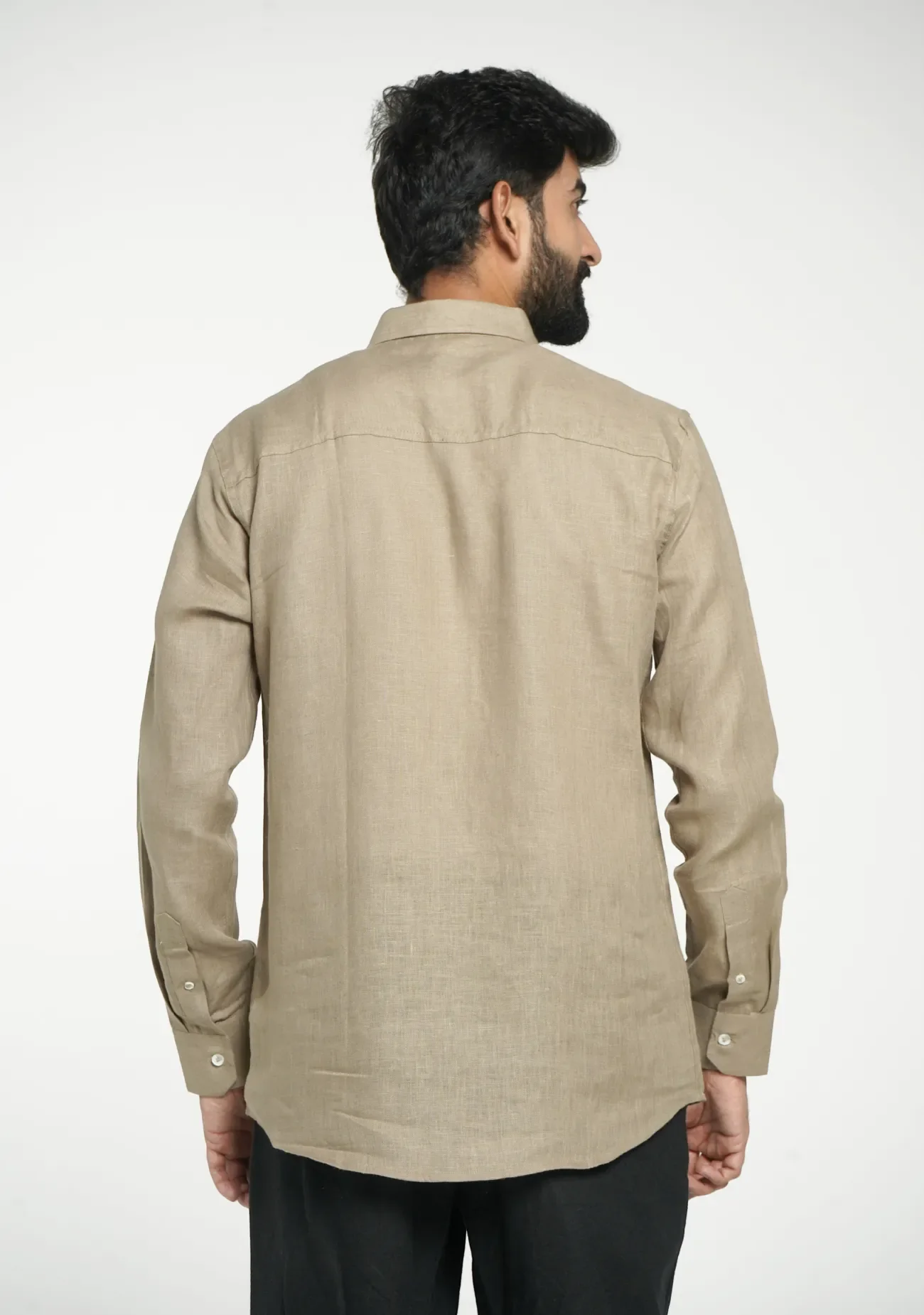 Men Khakhi Pure Linen Full Sleeve Shirt - Image 7