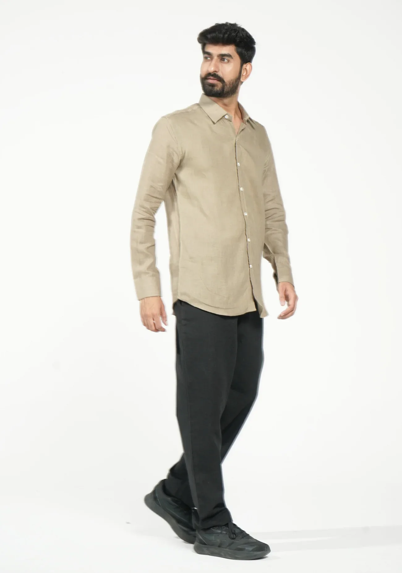 Men Khakhi Pure Linen Full Sleeve Shirt - Image 8