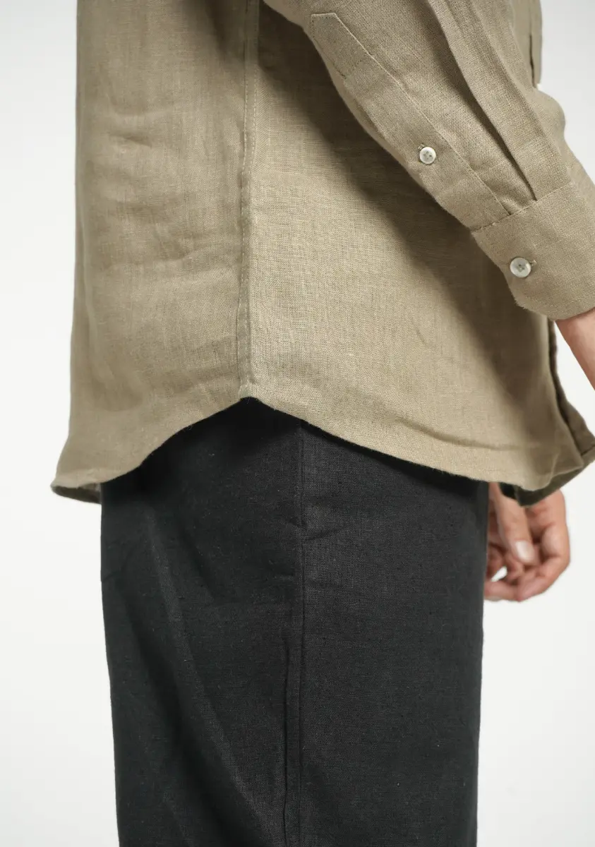 Men Khakhi Pure Linen Full Sleeve Shirt - Image 9