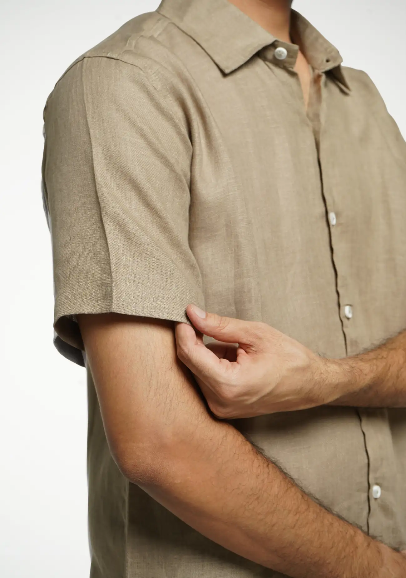 Men Khakhi Pure Linen Short Sleeve Shirt - Image 5