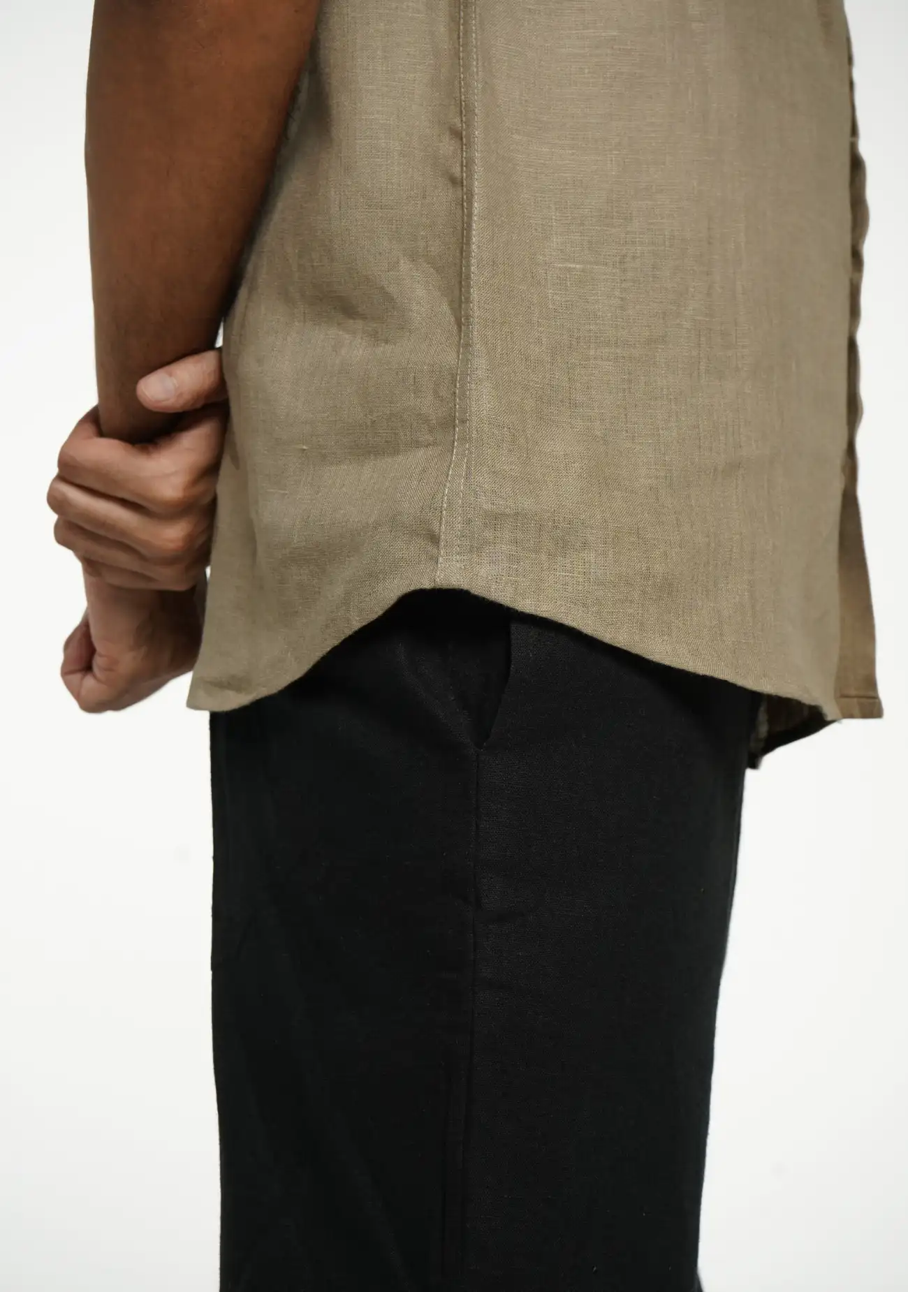 Men Khakhi Pure Linen Short Sleeve Shirt - Image 8