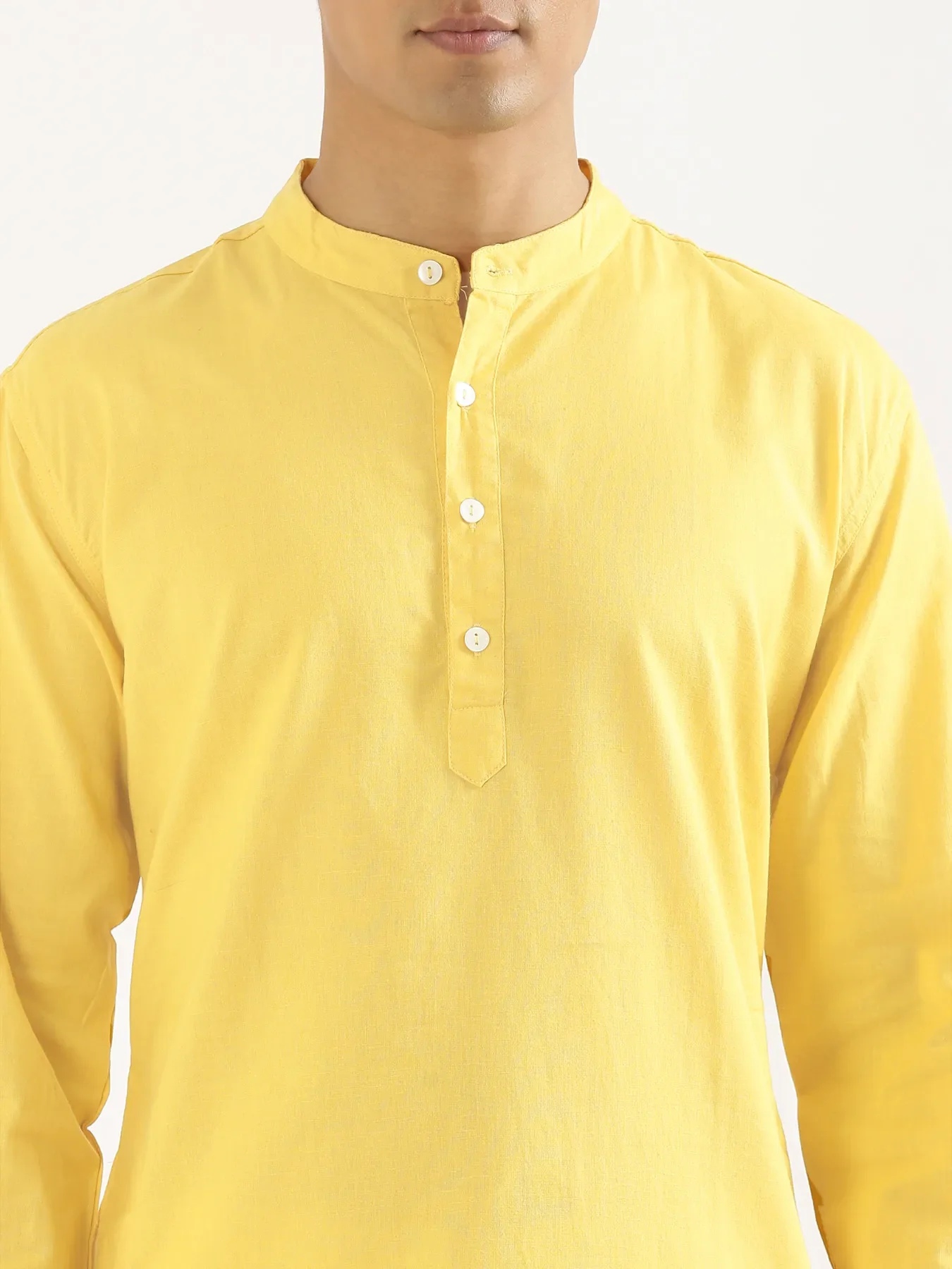 Men Lemon Yellow Airy Linen Long Kurta - Image 5