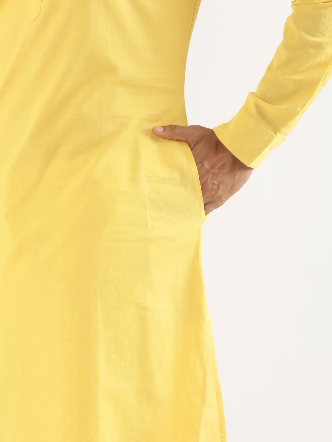 Men Lemon Yellow Airy Linen Long Kurta - Image 8