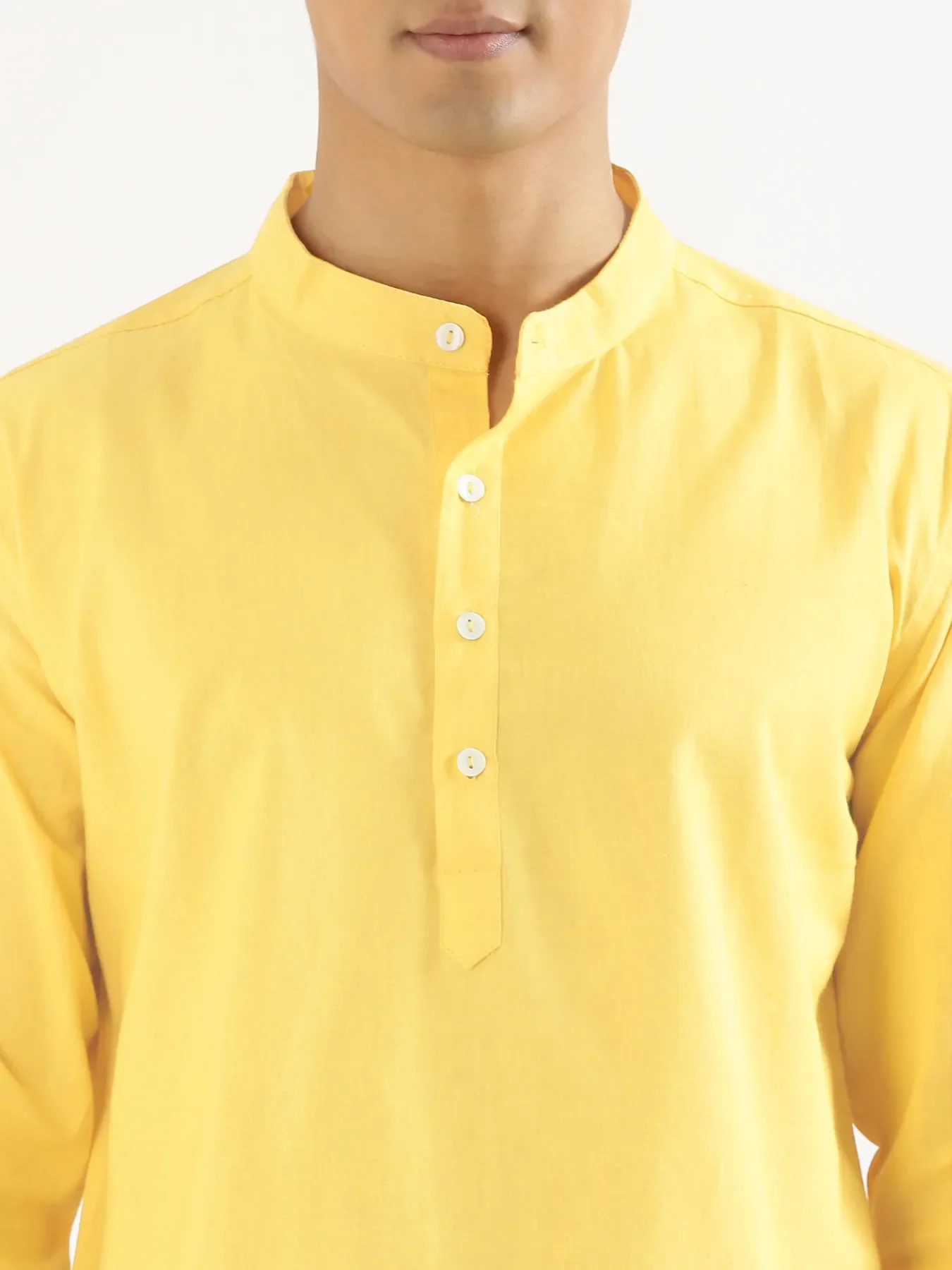 Men Lemon Yellow Airy Linen Short Kurta - Image 5