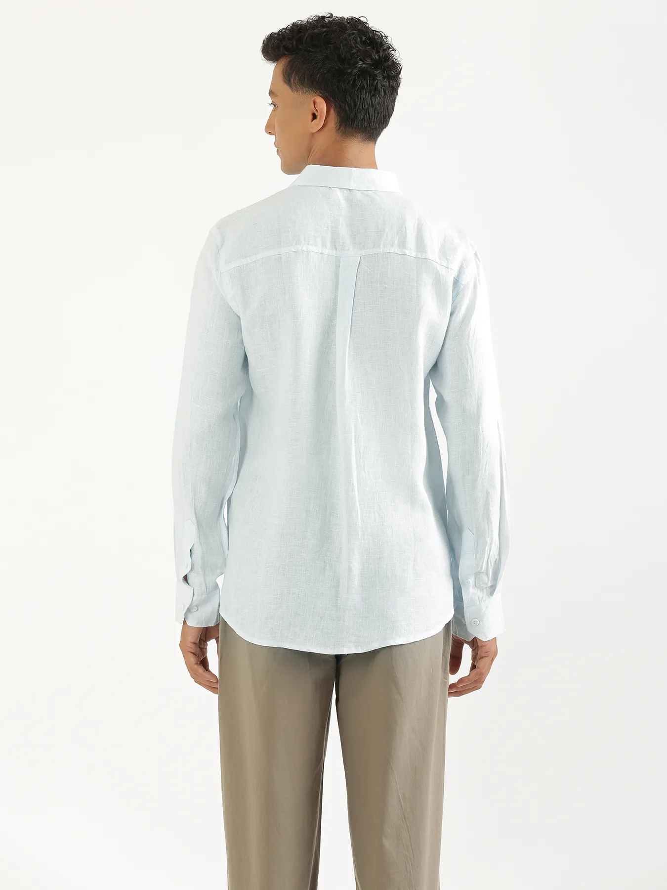 Men Light Blue Pure Linen Full Sleeve Shirt - Image 10