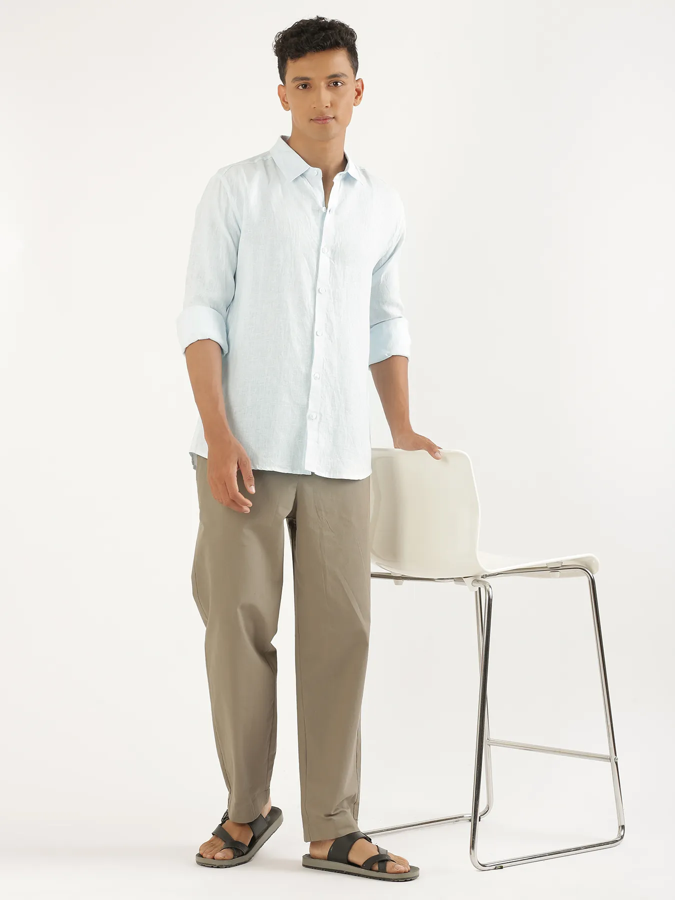 Men Light Blue Pure Linen Full Sleeve Shirt - Image 12