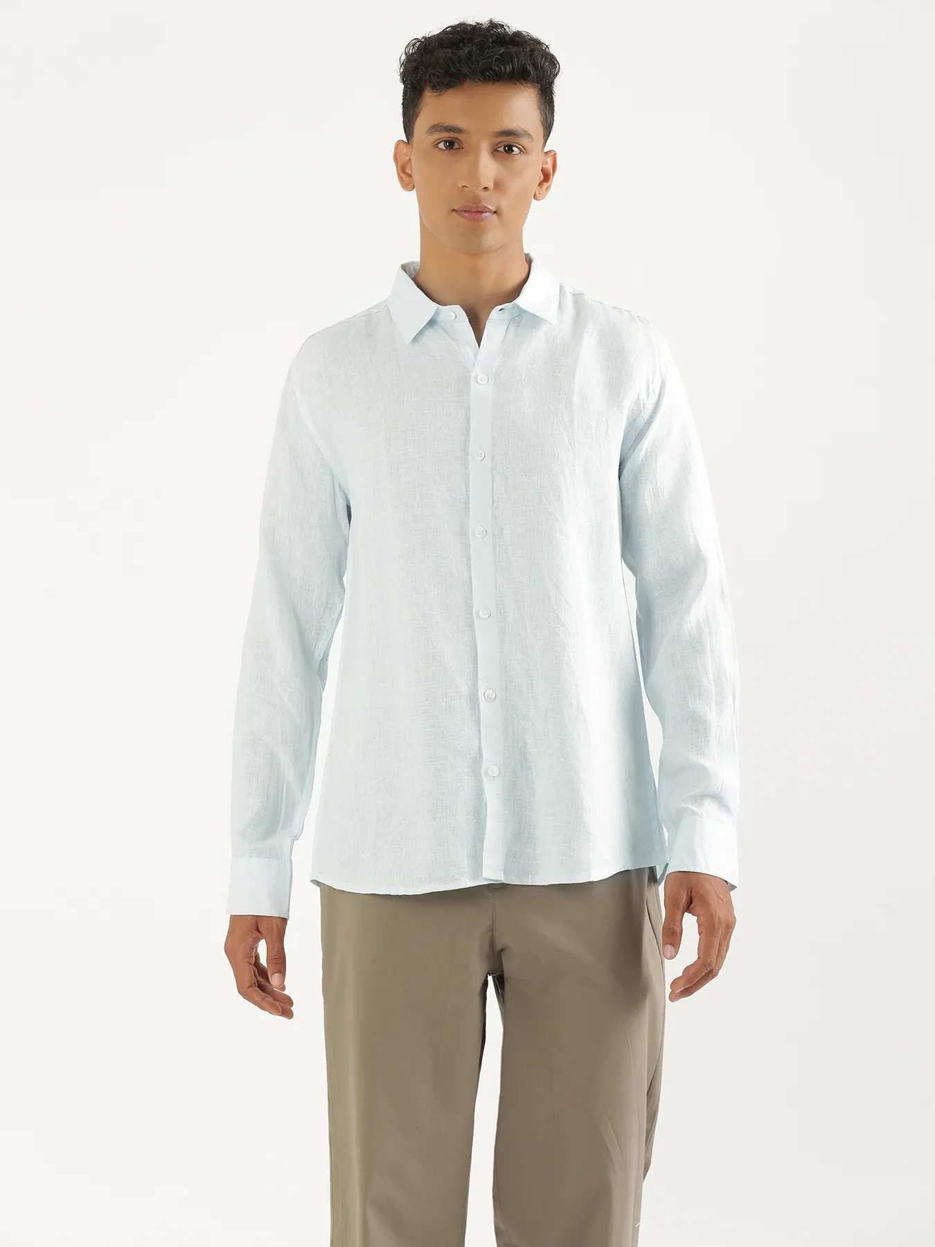 Men Light Blue Pure Linen Full Sleeve Shirt - Image 4