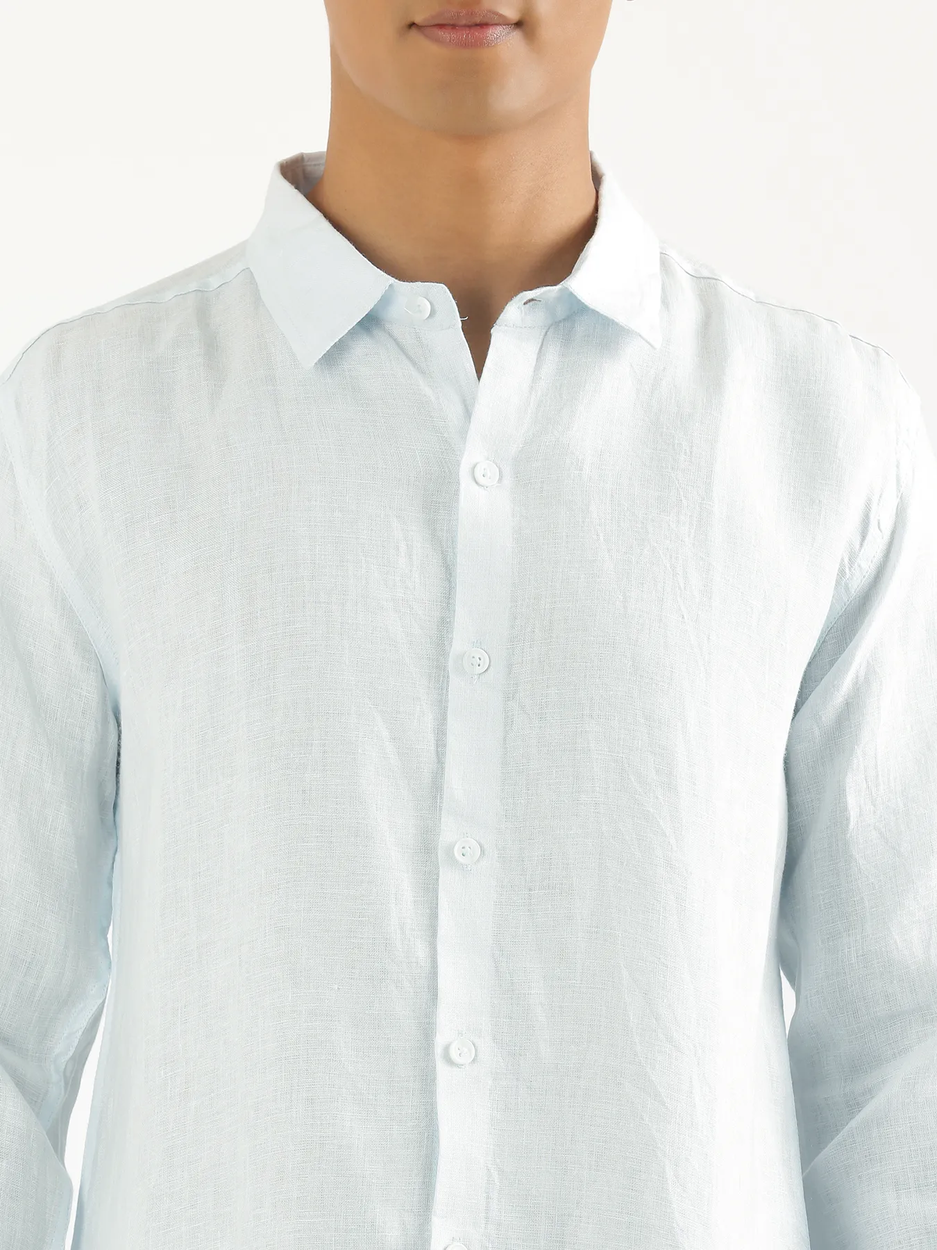 Men Light Blue Pure Linen Full Sleeve Shirt - Image 5