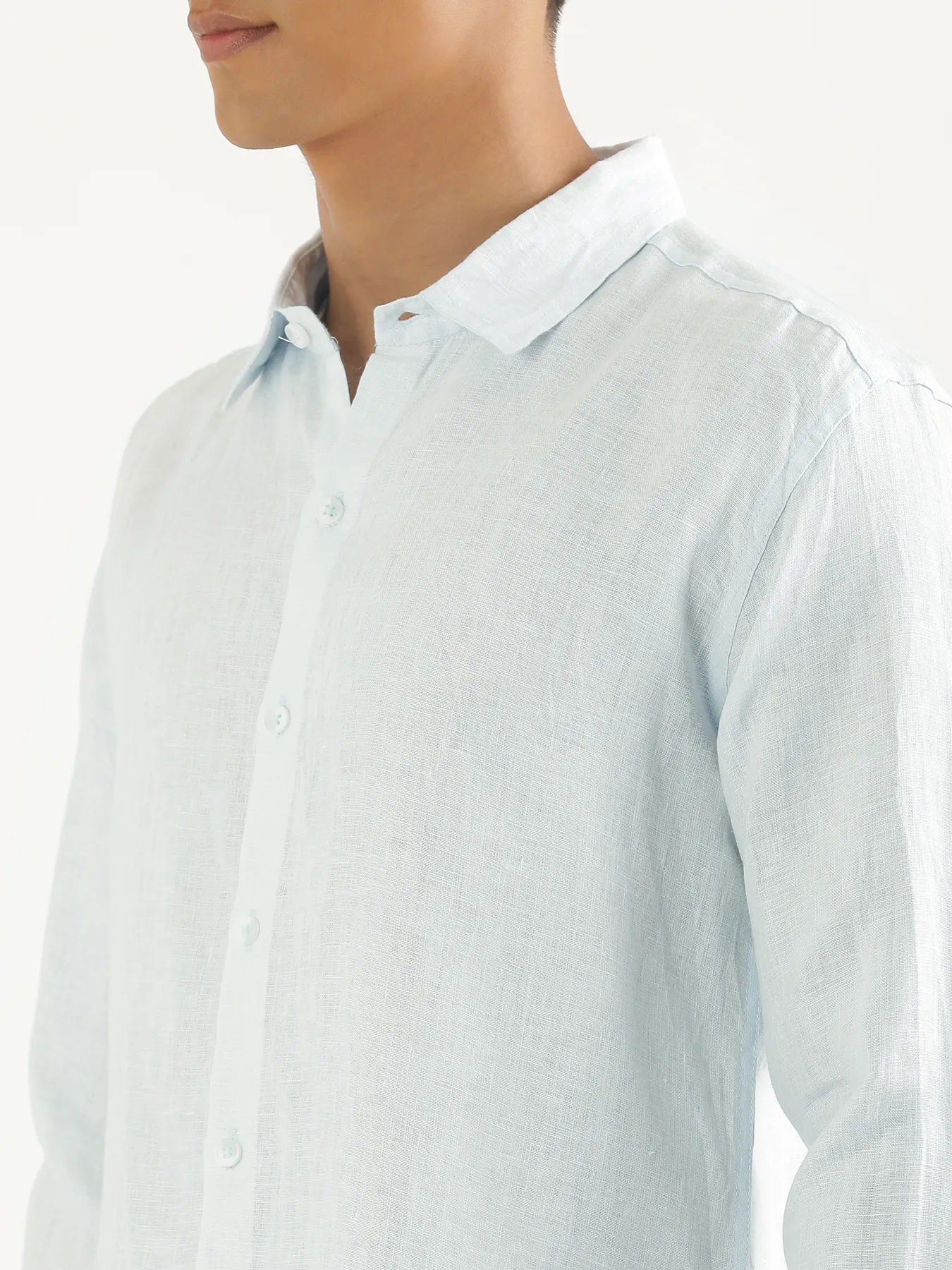 Men Light Blue Pure Linen Full Sleeve Shirt - Image 6