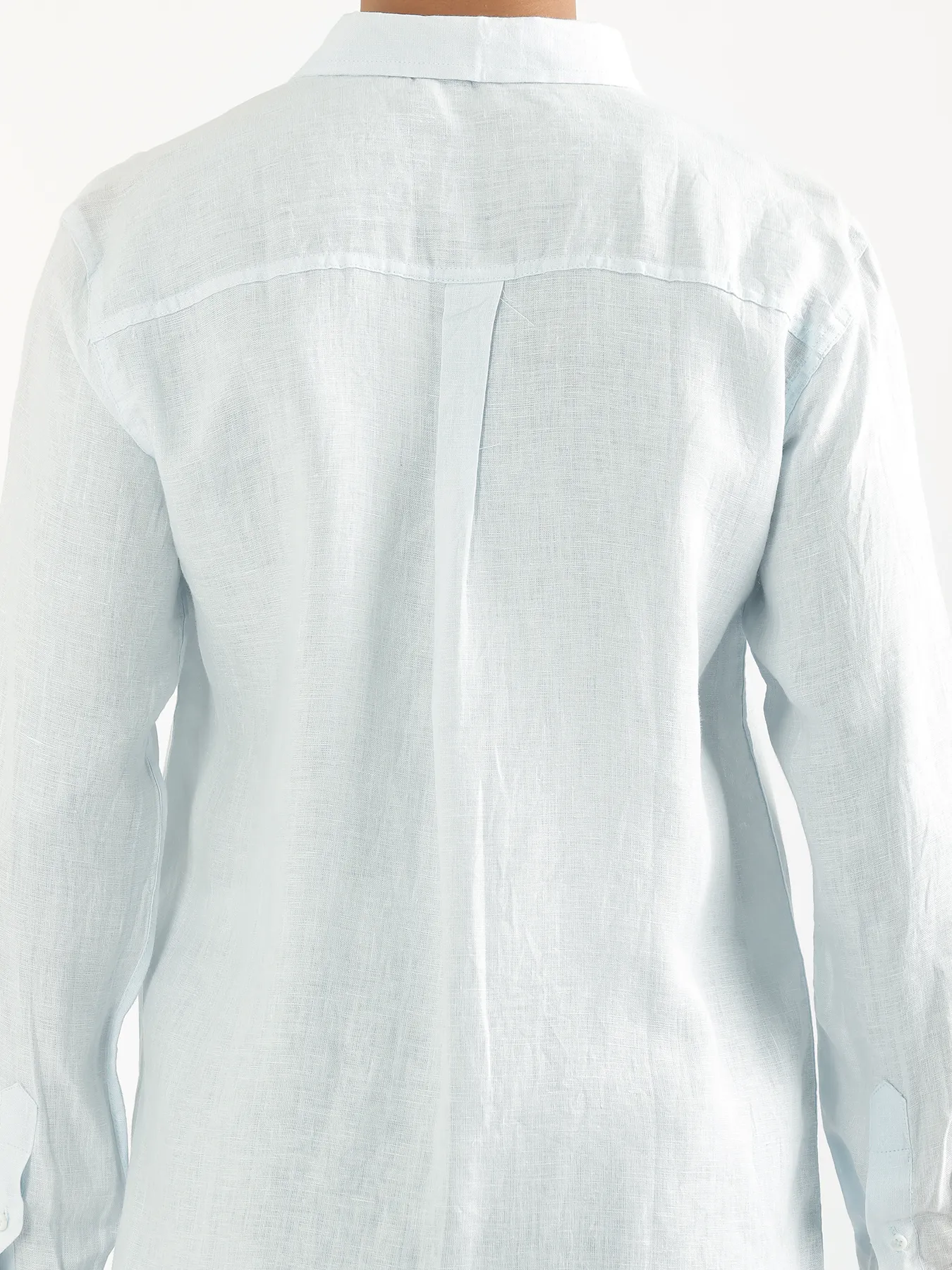 Men Light Blue Pure Linen Full Sleeve Shirt - Image 8