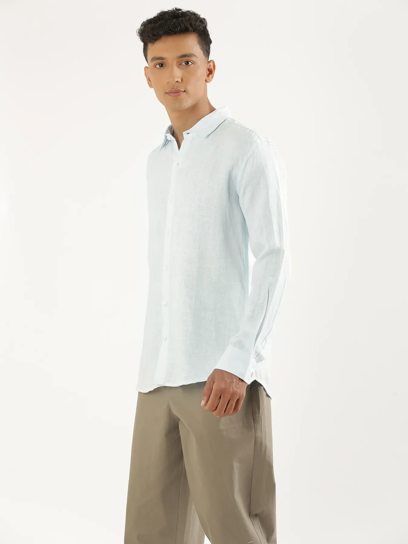 Men Light Blue Pure Linen Full Sleeve Shirt - Image 9