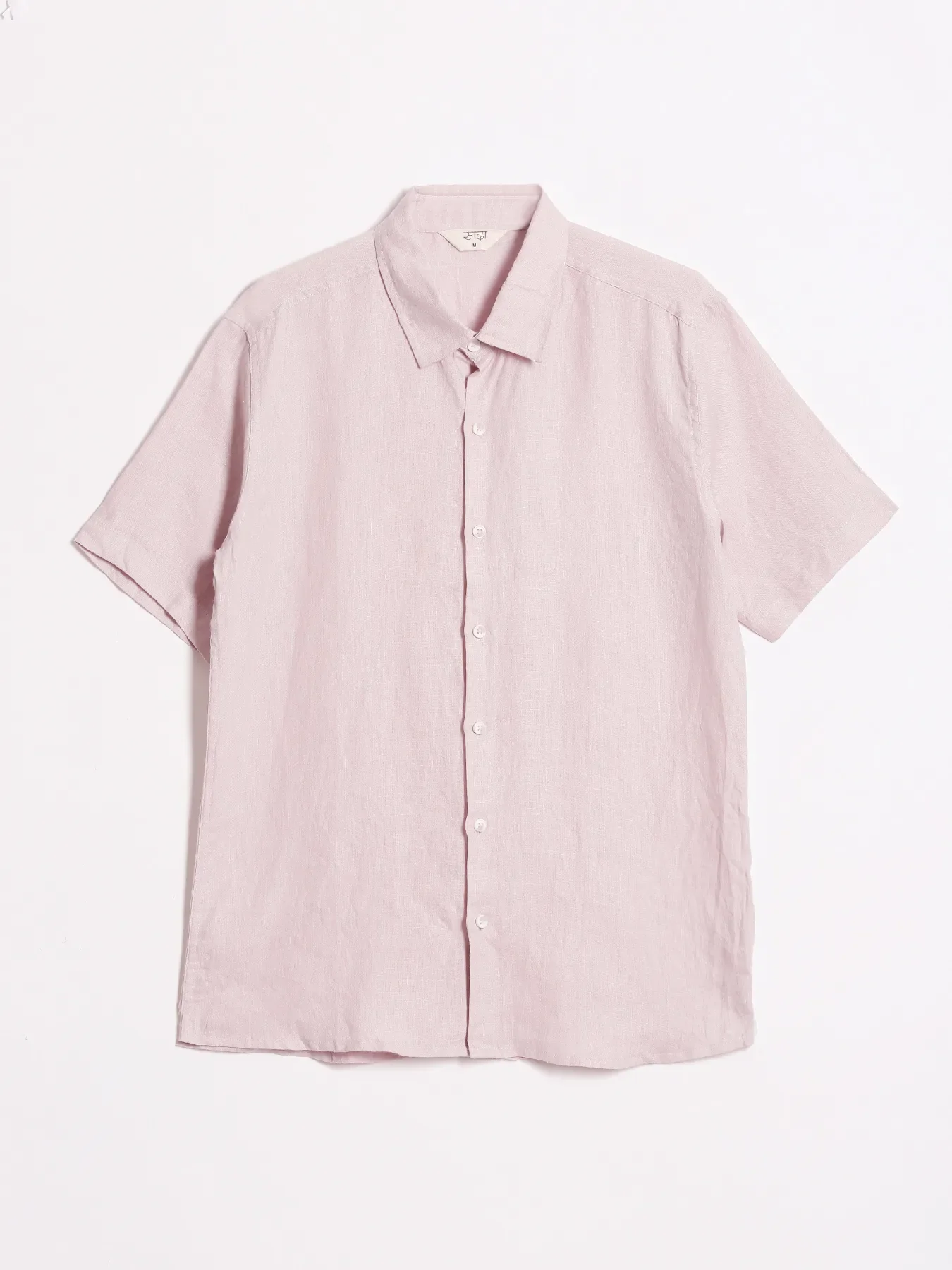Men Light Pink Pure Linen Short Sleeve Shirt - Image 11
