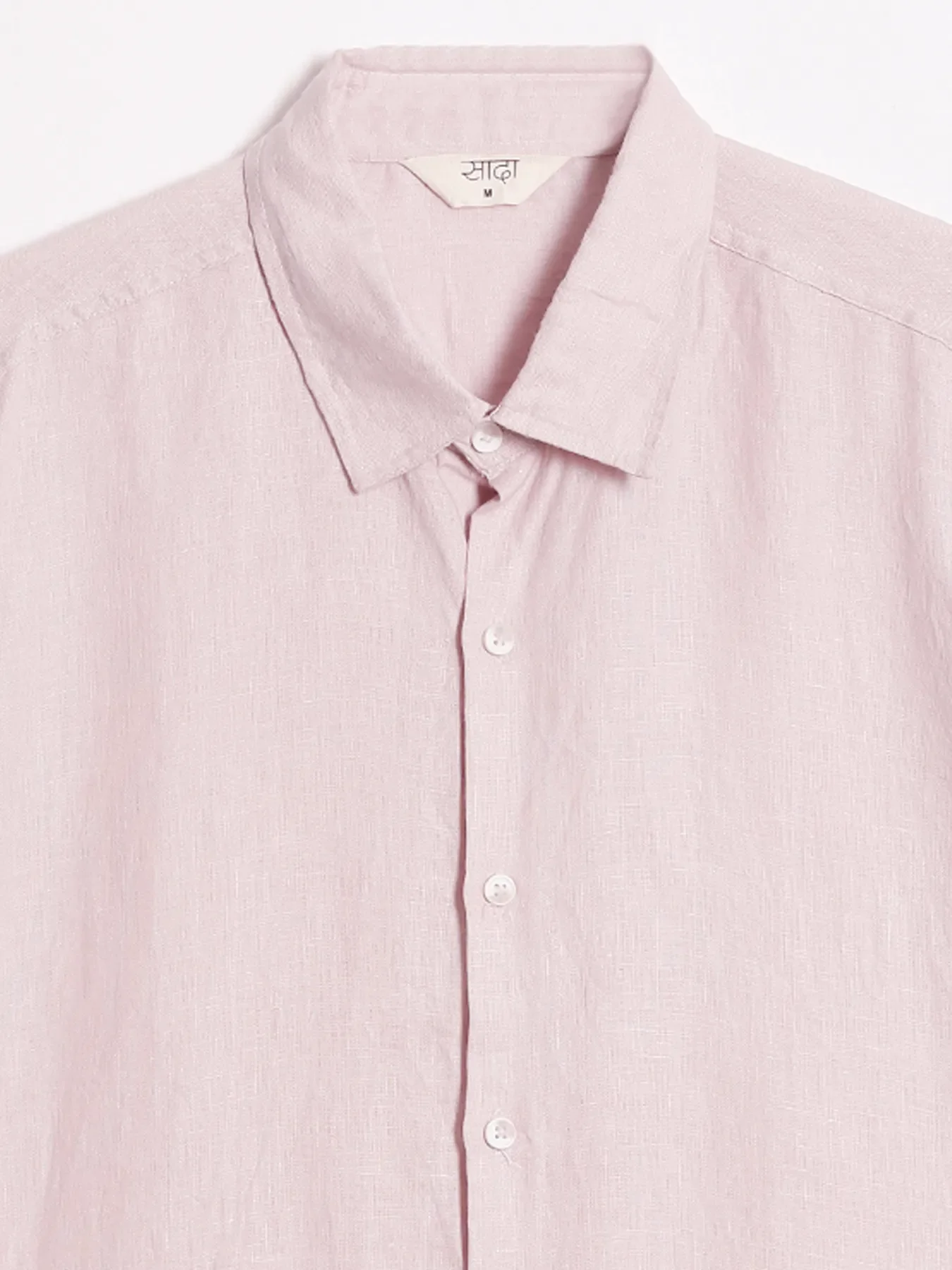 Men Light Pink Pure Linen Short Sleeve Shirt - Image 12