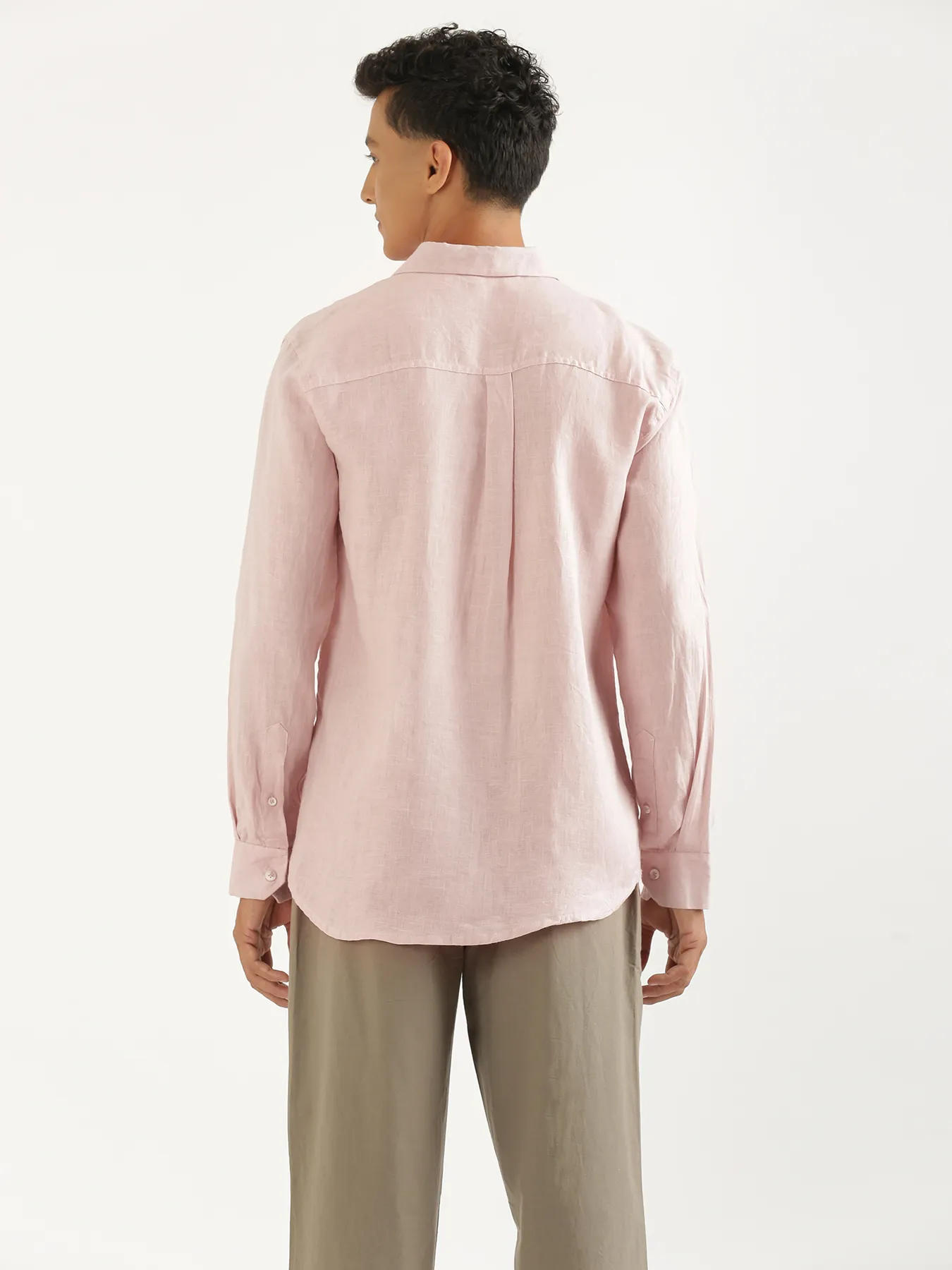 Men Light Pink Pure Linen Full Sleeve Shirt - Image 10
