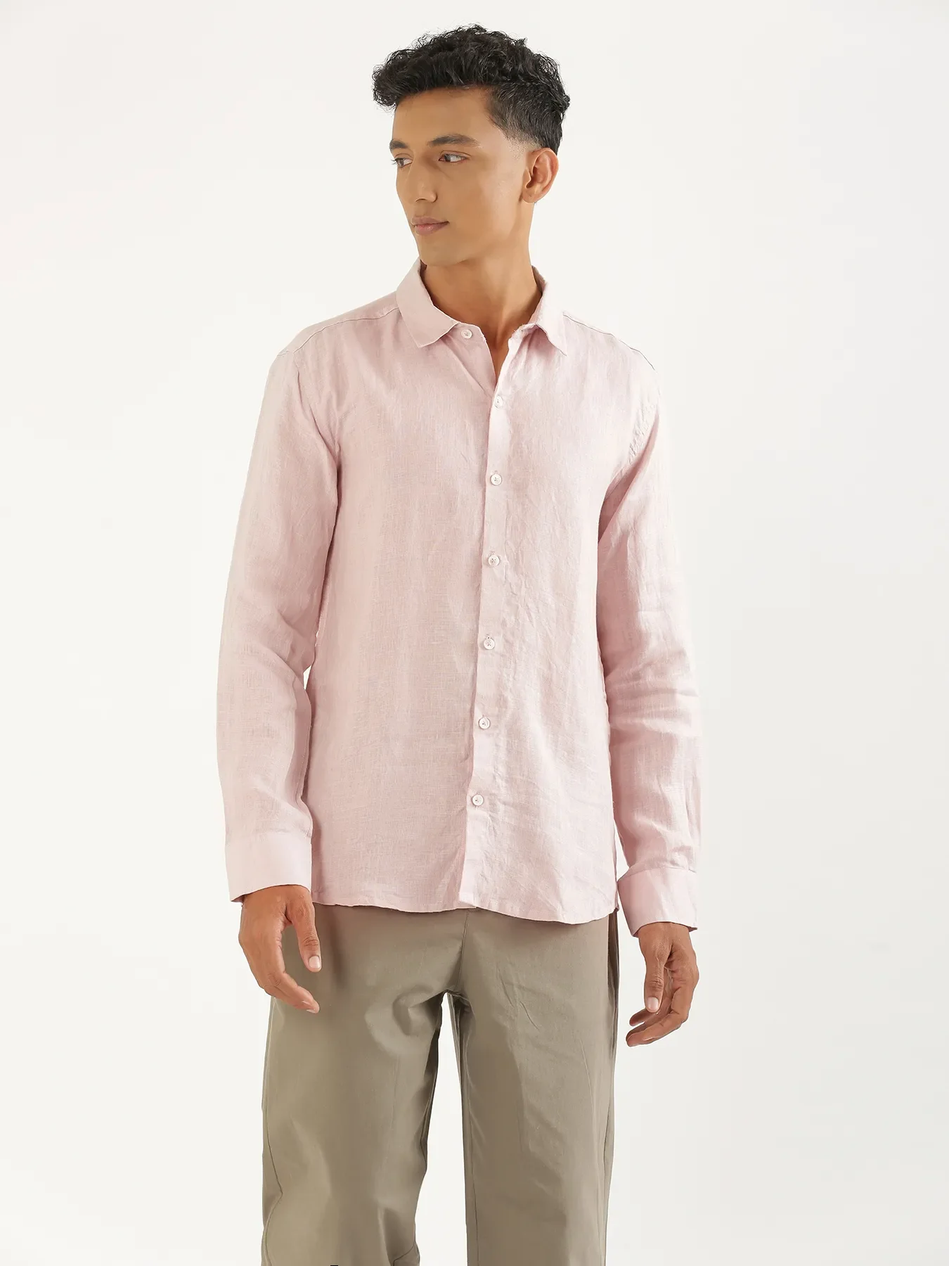 Men Light Pink Pure Linen Full Sleeve Shirt - Image 11