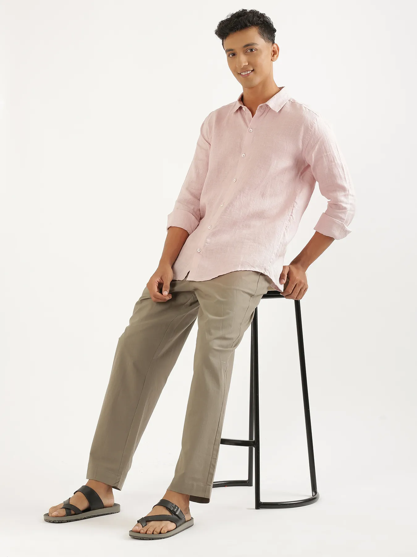 Men Light Pink Pure Linen Full Sleeve Shirt - Image 12
