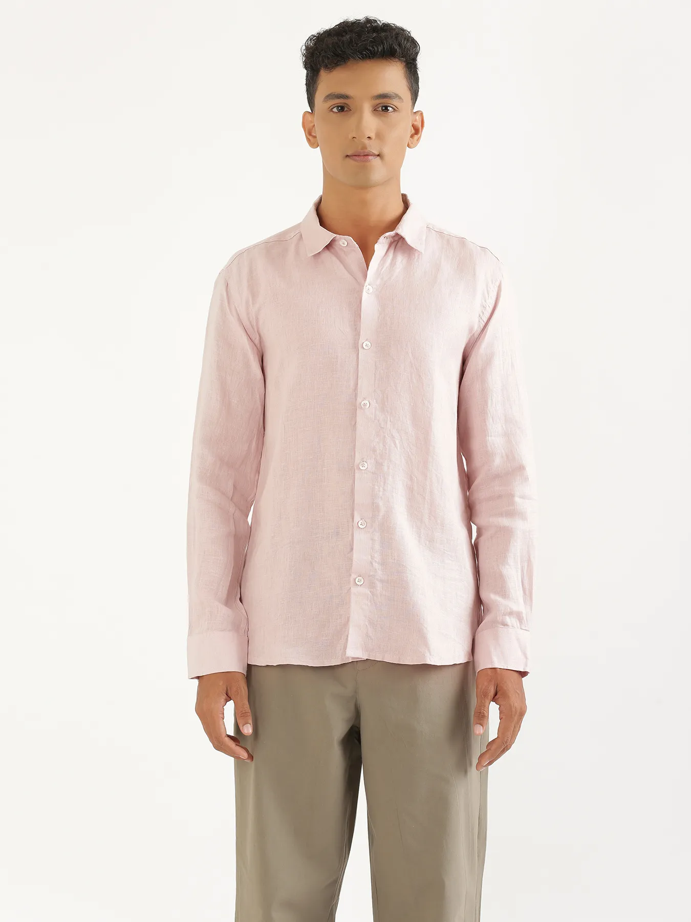 Men Light Pink Pure Linen Full Sleeve Shirt - Image 4