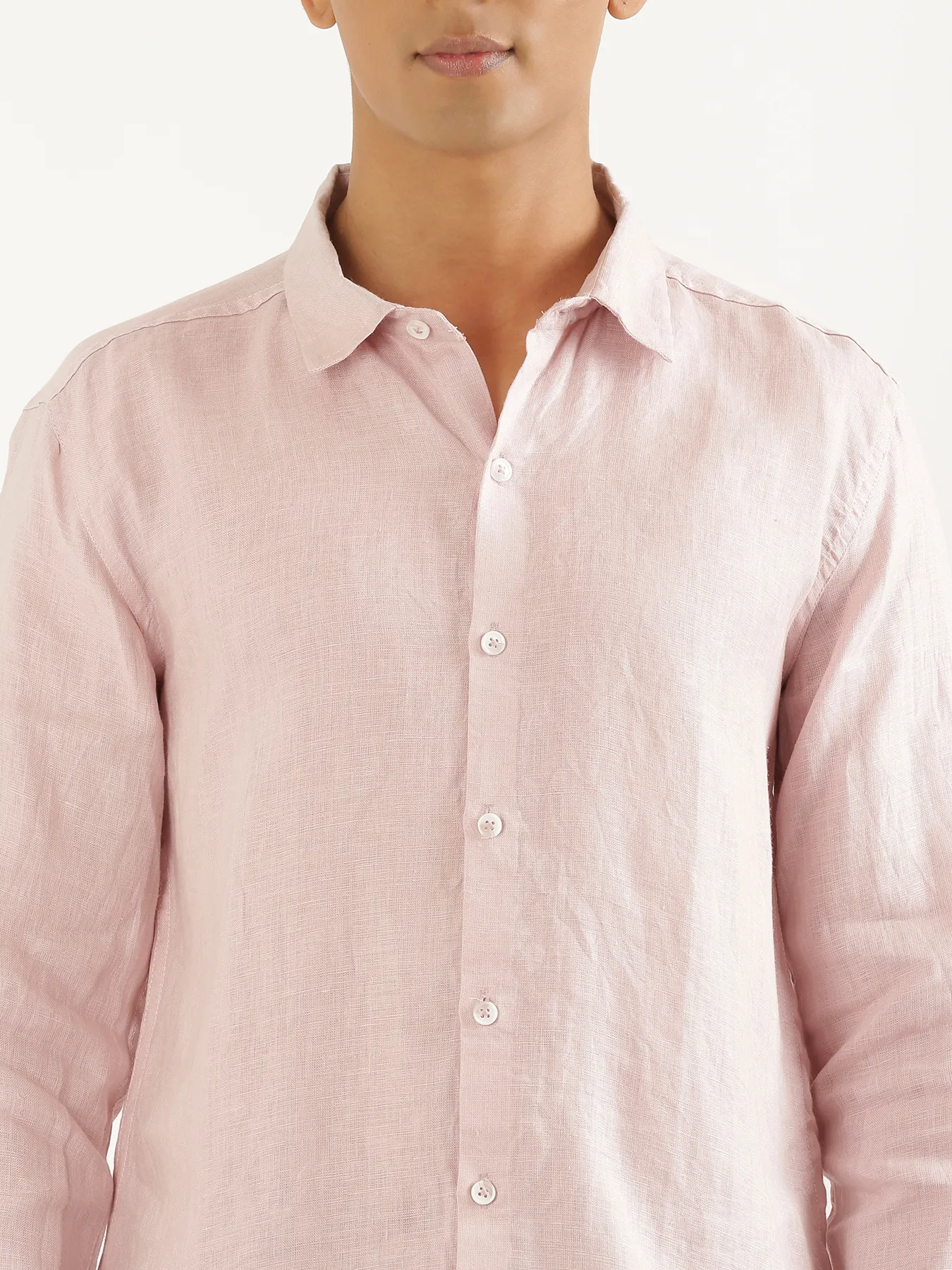 Men Light Pink Pure Linen Full Sleeve Shirt - Image 5