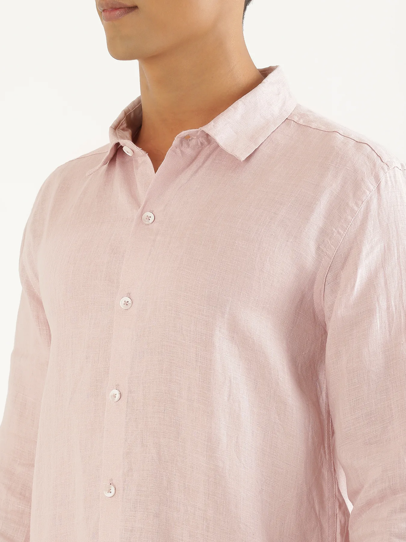 Men Light Pink Pure Linen Full Sleeve Shirt - Image 6