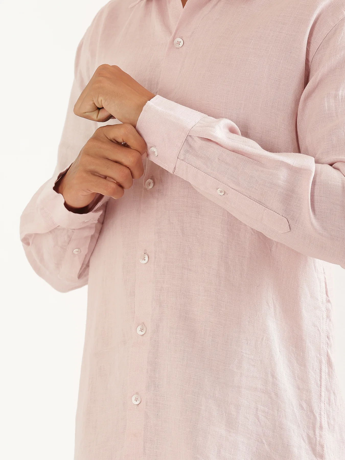 Men Light Pink Pure Linen Full Sleeve Shirt - Image 7