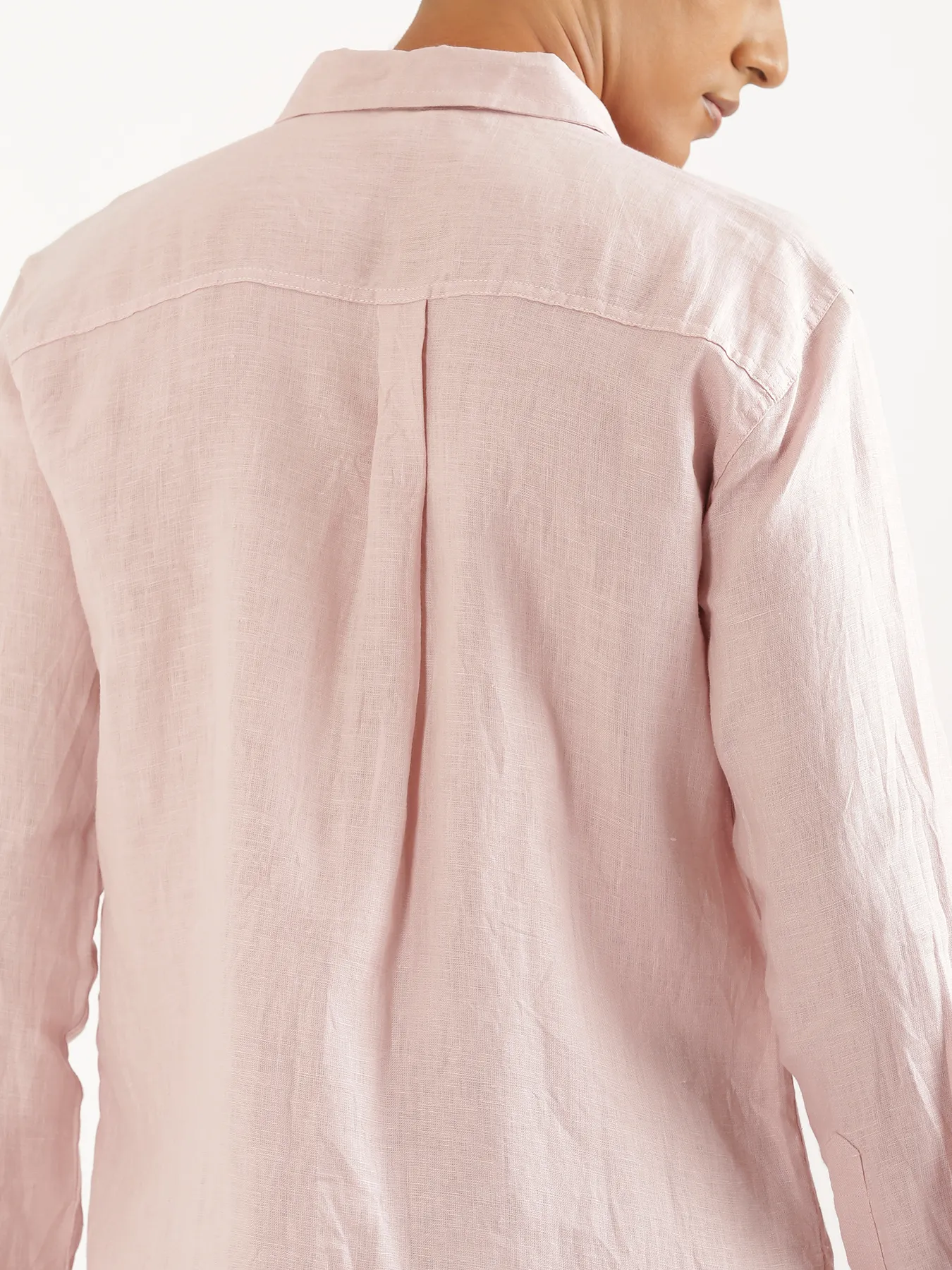 Men Light Pink Pure Linen Full Sleeve Shirt - Image 8