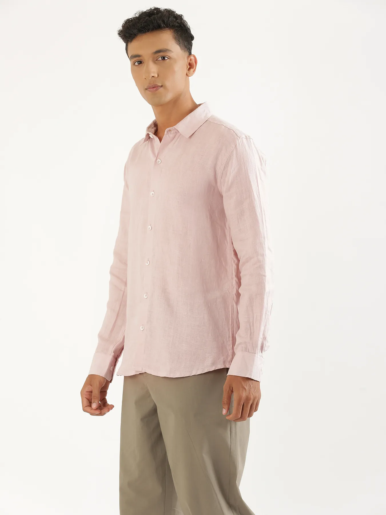 Men Light Pink Pure Linen Full Sleeve Shirt - Image 9