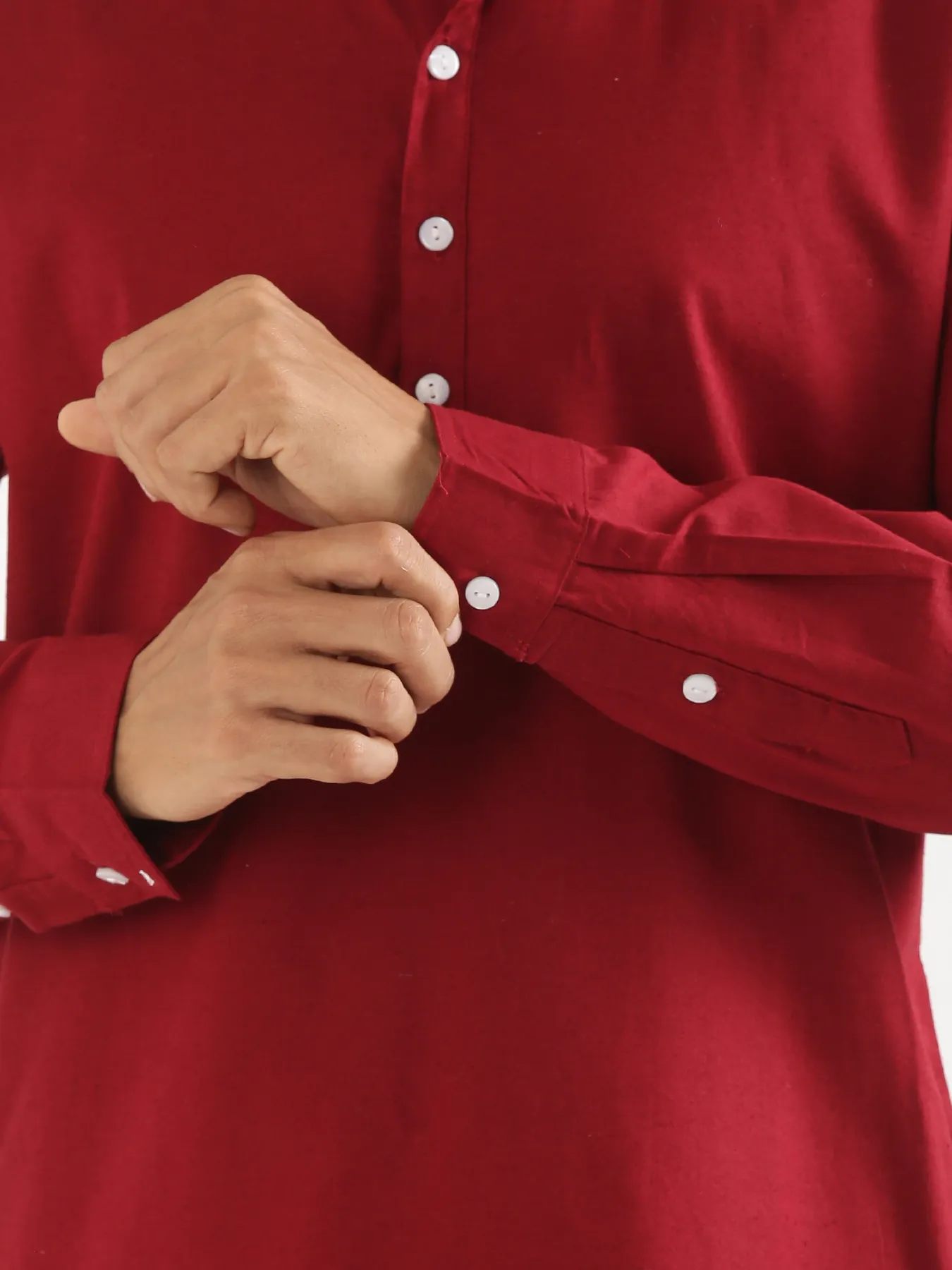 Men Maroon Airy Linen Long Kurta - Image 11