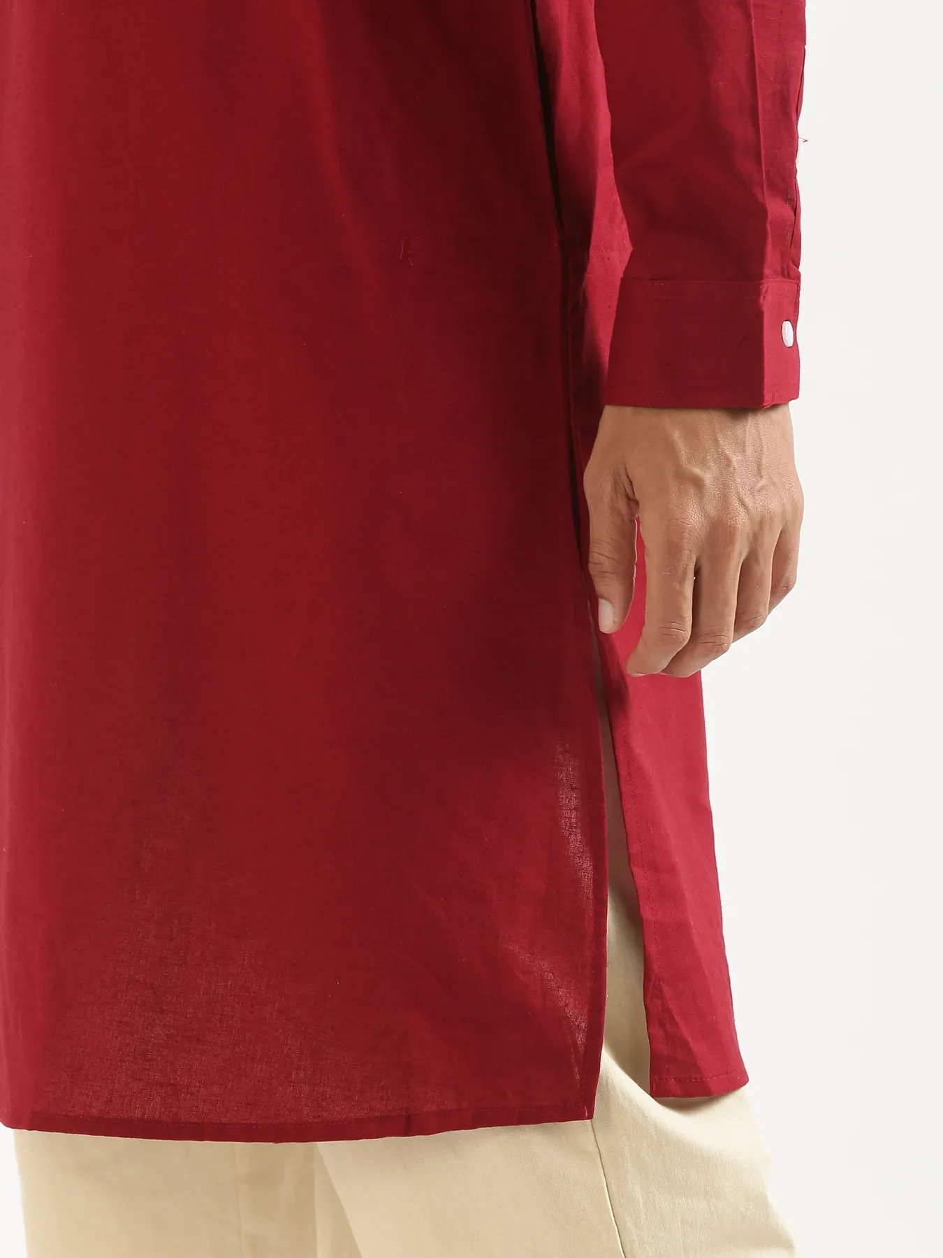 Men Maroon Airy Linen Long Kurta - Image 13