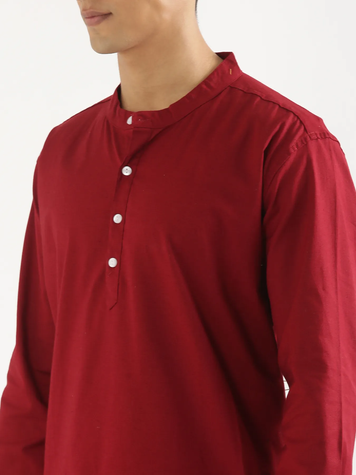 Men Maroon Airy Linen Long Kurta - Image 7
